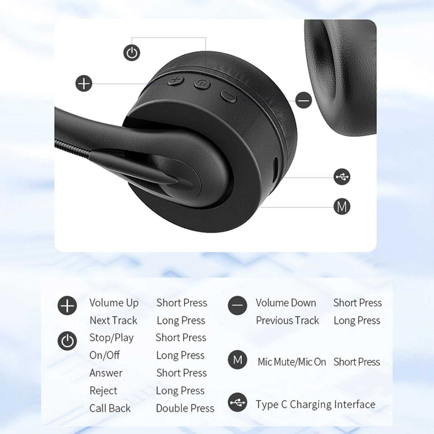 Wireless Headset Mic Headphone Bluetooth Earphone Hands-free  - ONY01 2252-6