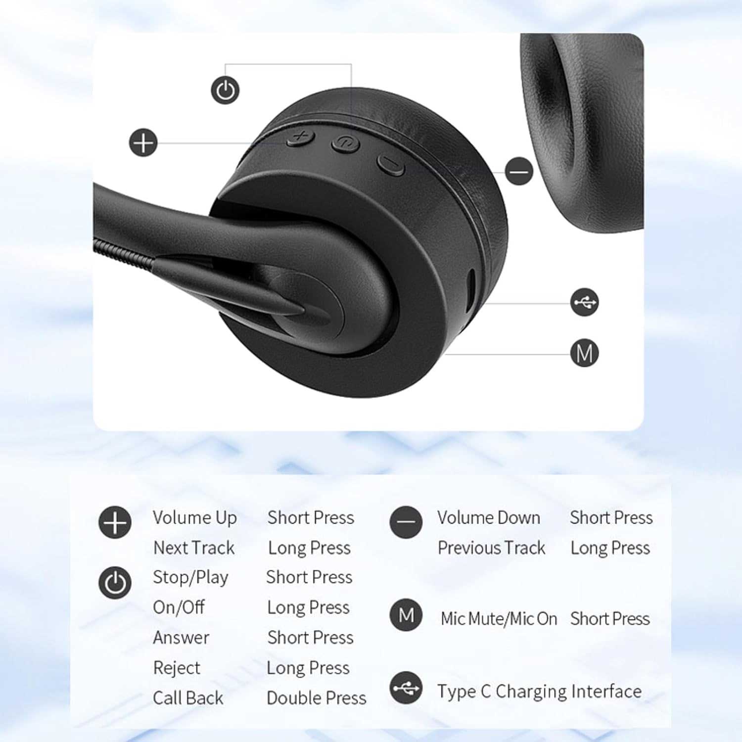 Wireless Headset Mic Headphone Bluetooth Earphone Hands-free  - ONY01 2252-6