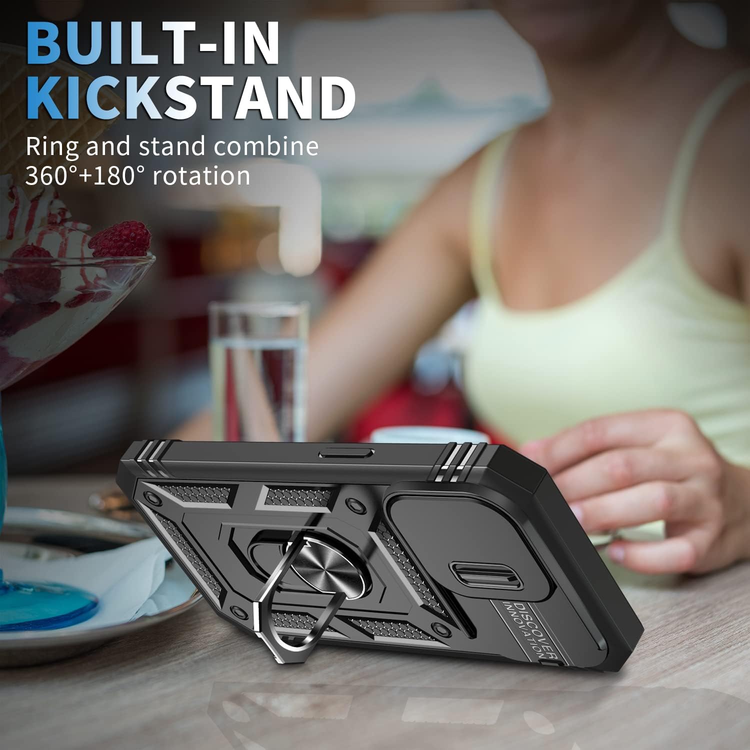 Hybrid Case Cover Metal Ring Lens Protects Kickstand Shockproof Armor  - ONXW114 2462-5