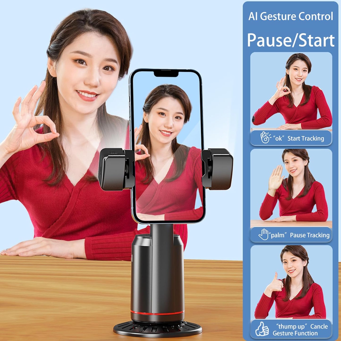 Auto Face Tracking Holder Phone Stand 360-degree Rotation Tripod Smart Camera Shooting Rechargeable Remote Shutter  - ONXW125 2473-6