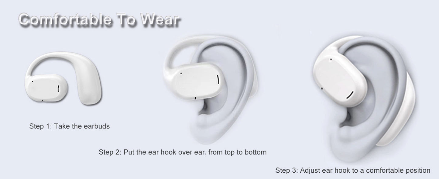 Wireless Ear-hook OWS Earphones Bluetooth Earbuds Over the Ear Headphones True Stereo Charging Case Hands-free Mic - ONZ96