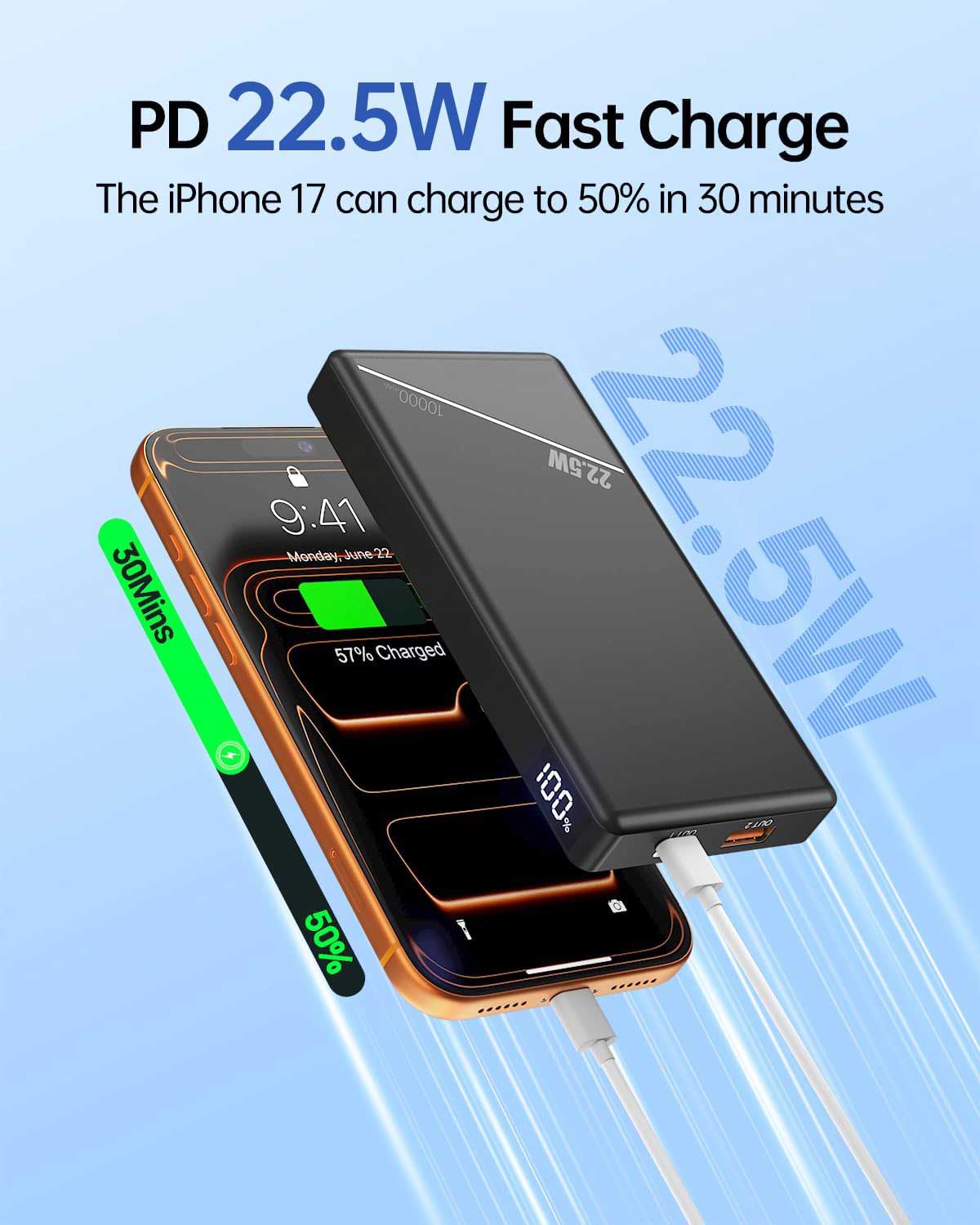 2 Pack 10000mAh Power Bank  22.5W PD Fast Charge  Backup Battery Portable Charger LED Display  1-Port USB  - ONXW241 2597-2