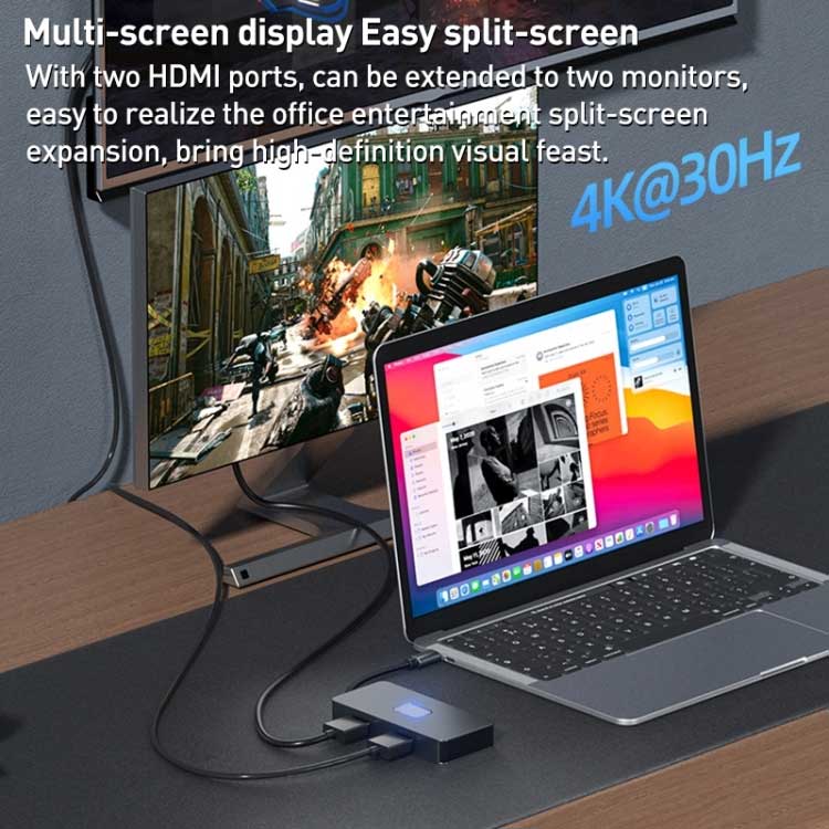 2 Port HDMI TV Adapter 7-in-1 USB-C Hub TYPE-C PD Charger Audio Video Projector Converter   - ONZ88 2212-5