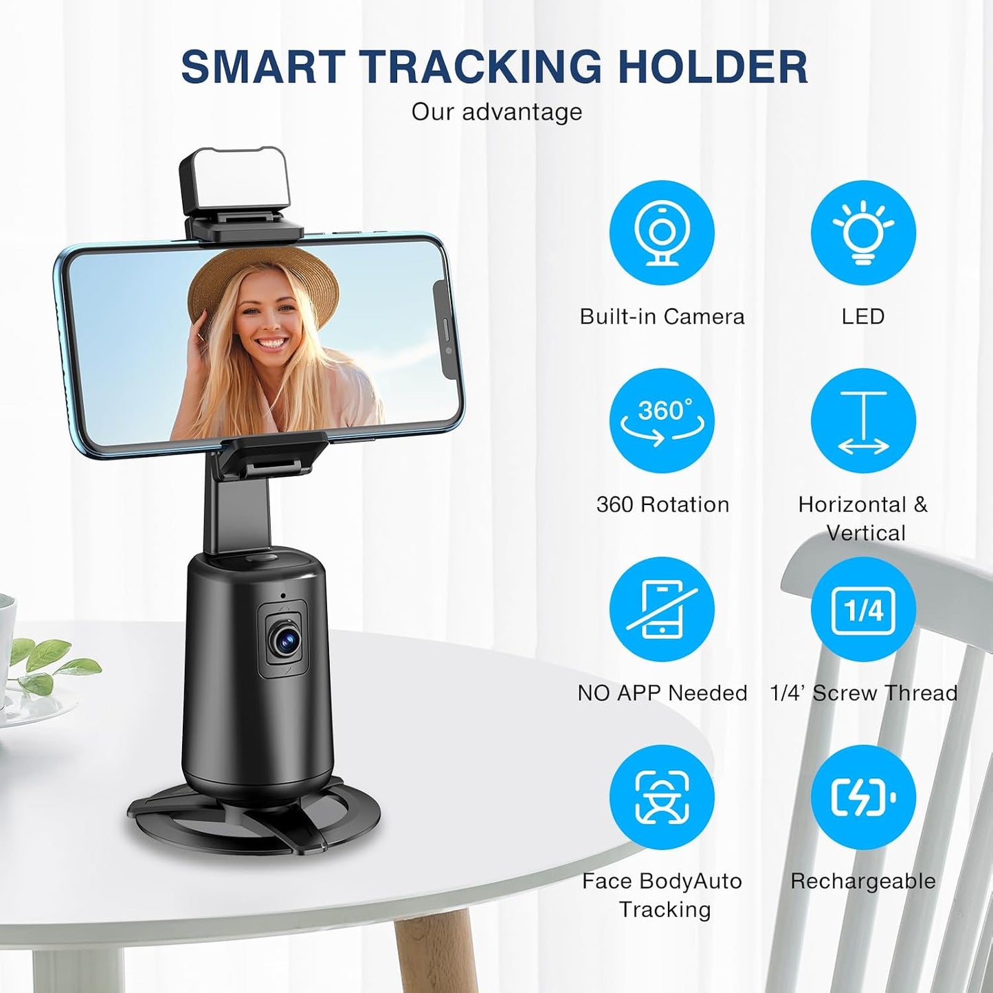 Auto Face Tracking Holder Tripod 360-degree Rotating Photo Stand Remote Shutter Gesture Control Smart Camera Shooting  - ONXW126 2474-2