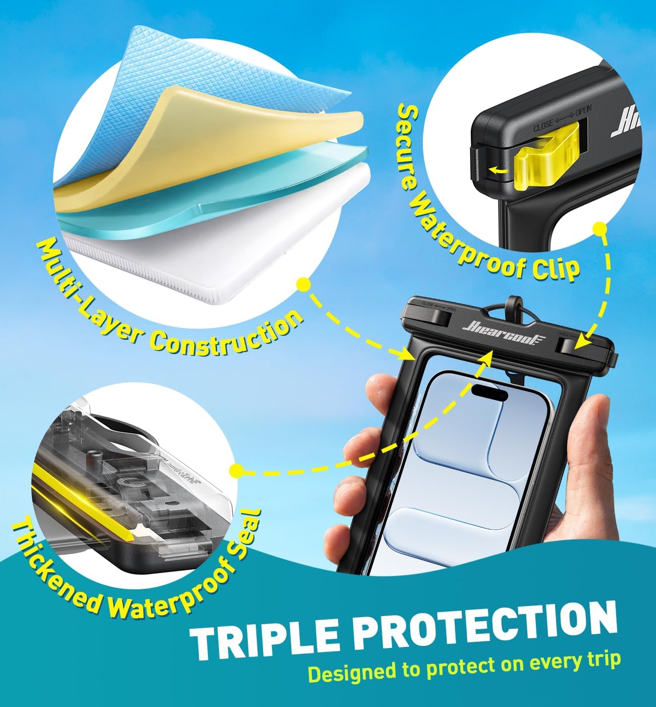 Waterproof Case 2 Pcs Underwater Bag For Pool Sea Floating Cover Touch Screen  - ONXW277 2638-6