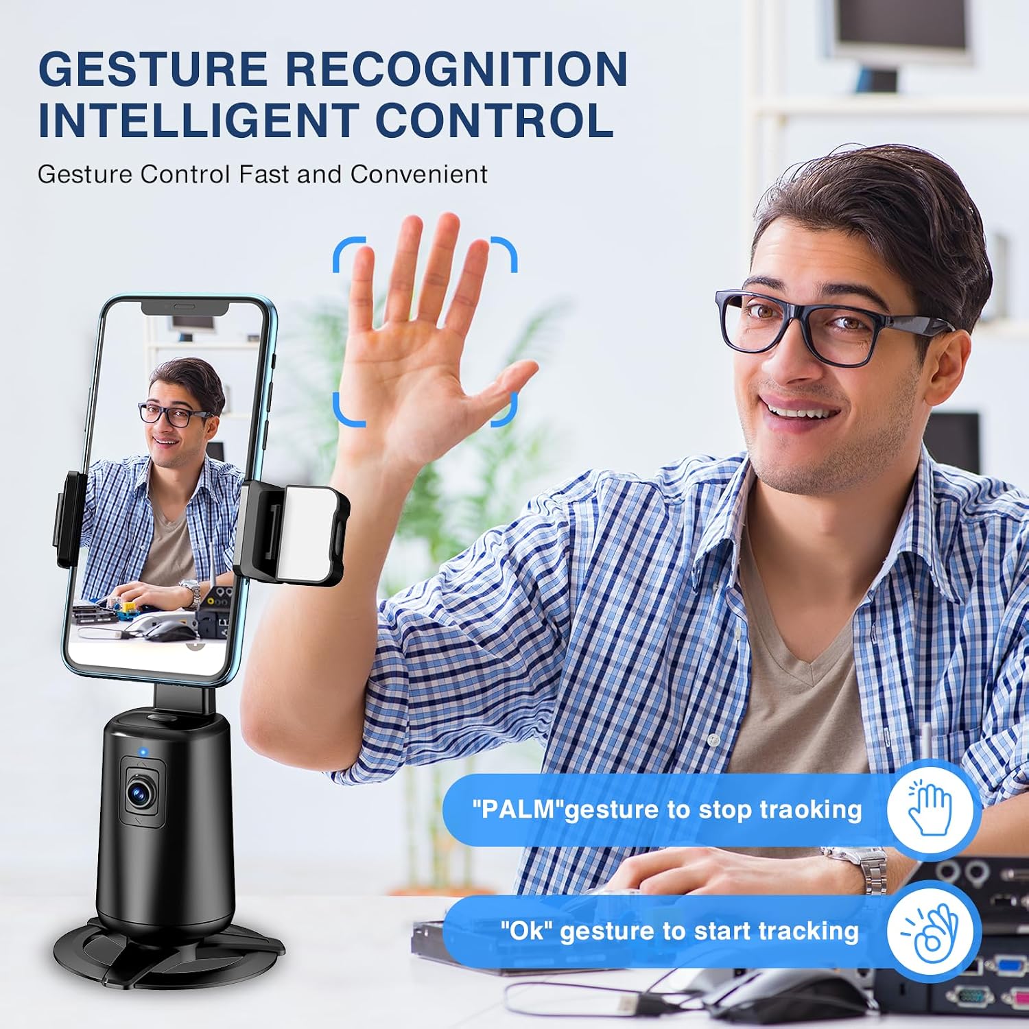 Auto Face Tracking Holder Tripod 360-degree Rotating Photo Stand Remote Shutter Gesture Control Smart Camera Shooting  - ONXW126 2474-3