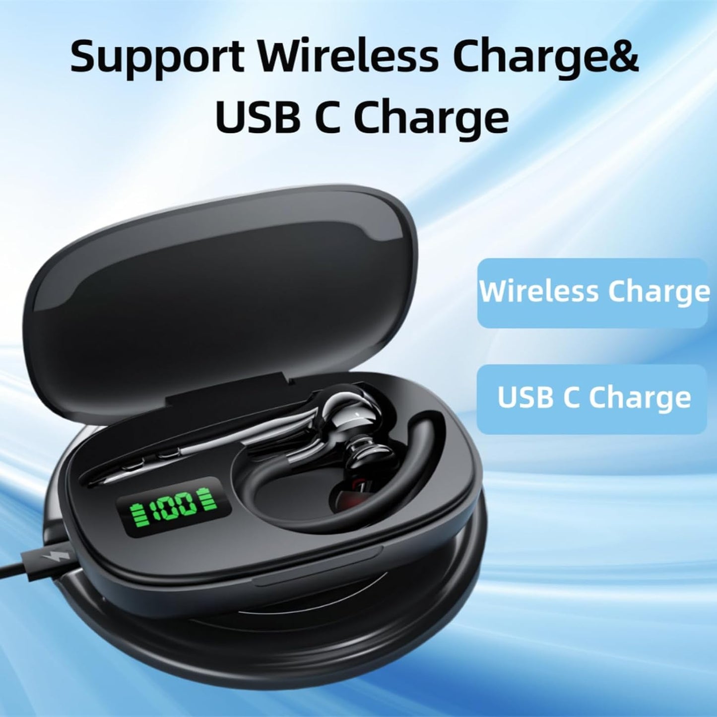 Wireless Earphone Ear-hook Headphone Boom Mic Single Over The Ear Earbud  - ONXW225 2580-3