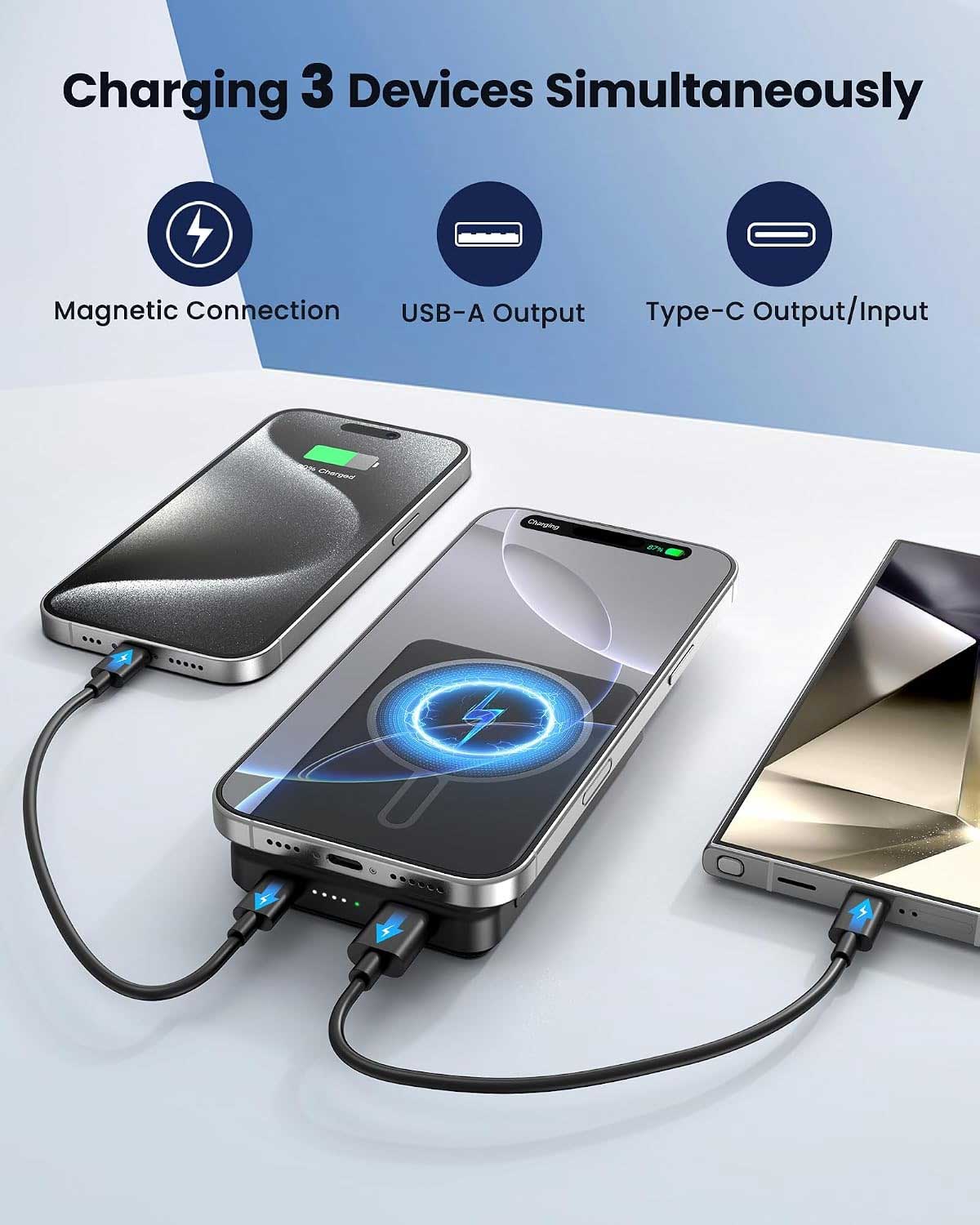 10000mAh 22.5W Power Bank Magnetic Wireless Charging  Backup Battery Portable Charger Slim 2-Port USB  - ONF77 2336-3