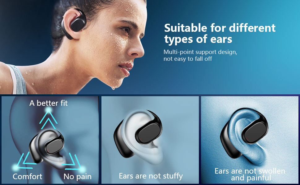Wireless Ear-hook OWS Earphones Bluetooth Earbuds Over the Ear Headphones True Stereo Charging Case Hands-free Mic - ONZ95