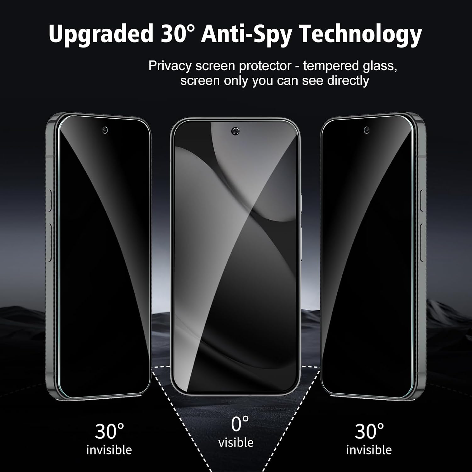 2 Pack Privacy Screen Protector Tempered Glass Anti-Spy Anti-Peep 9H Hardness 3D Edge  - ON2SP94 2455-2