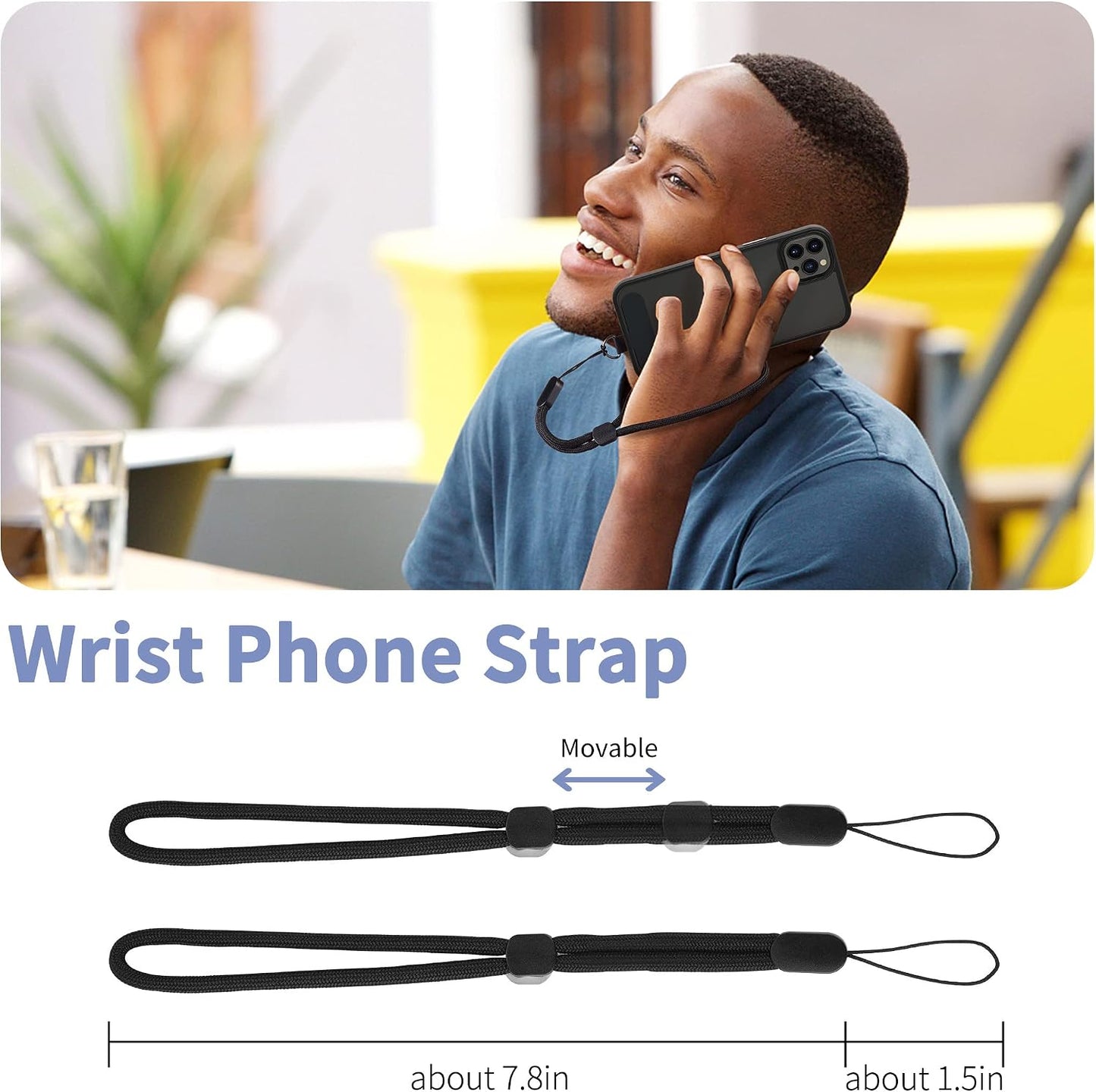 Black 2 Pack Phone Lanyard Holder Adjustable 1 Pcs Neck Straps 1 Pcs Wrist Straps For Phone Cases  - ONXW273 2634-5