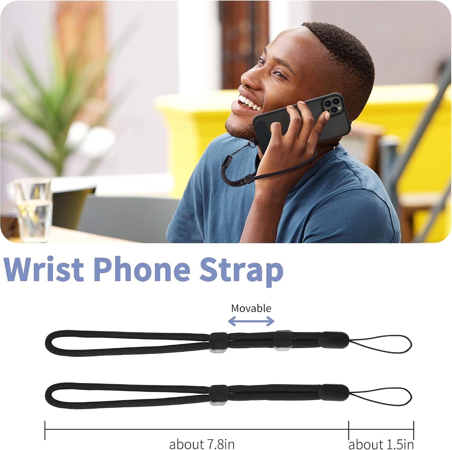 Black 2 Pack Phone Lanyard Holder Adjustable 1 Pcs Neck Straps 1 Pcs Wrist Straps For Phone Cases  - ONXW273 2634-5