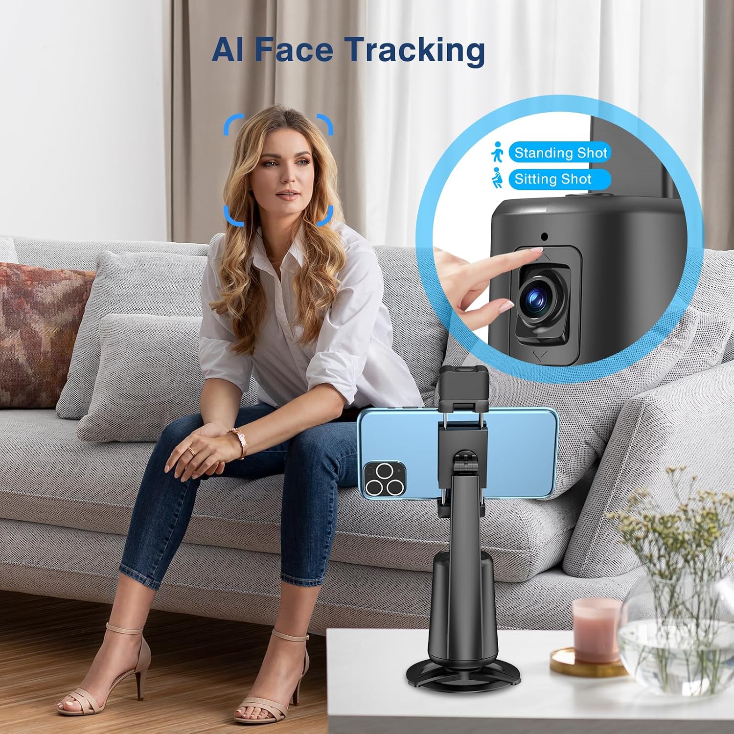 Auto Face Tracking Holder Tripod 360-degree Rotating Photo Stand Remote Shutter Gesture Control Smart Camera Shooting  - ONXW126 2474-6