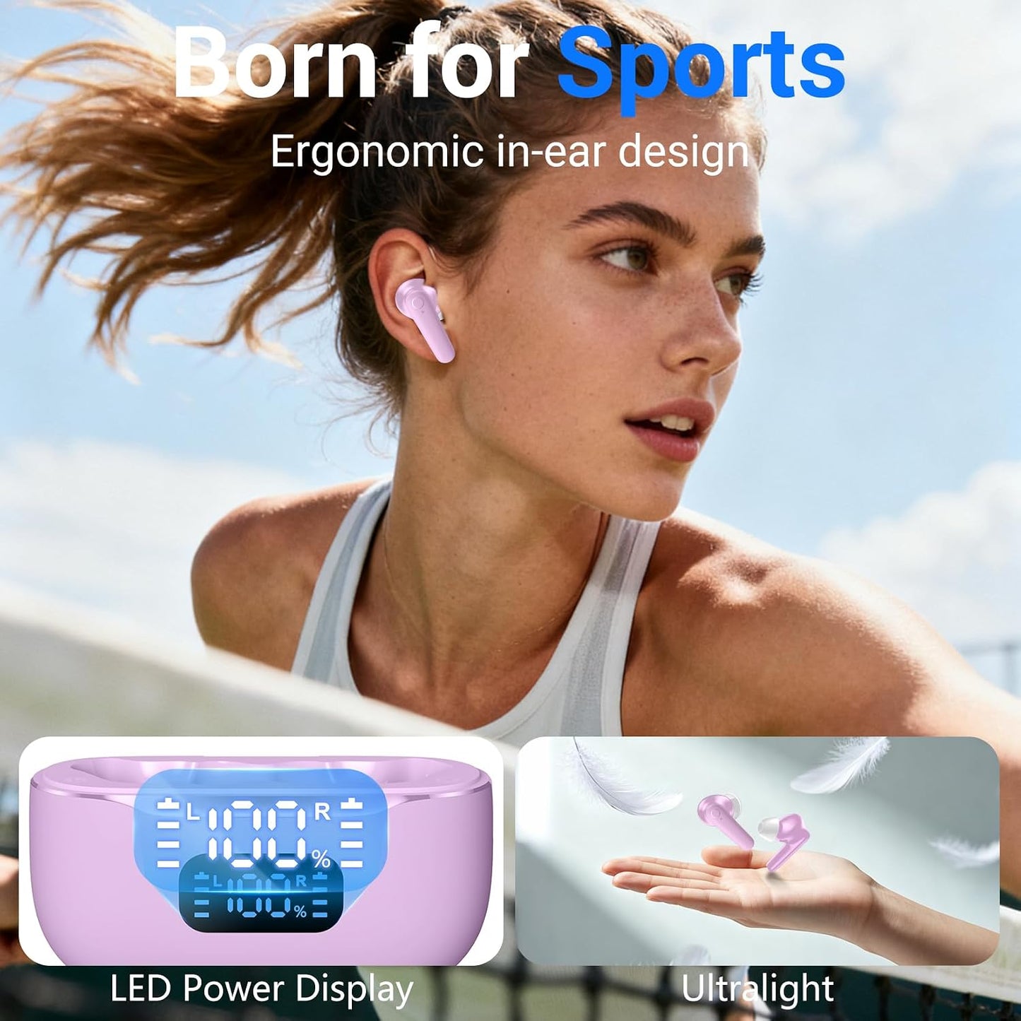 Purple TWS Earphones Wireless Earbuds Headphone True Stereo Headset  - ONXW186 2535-6