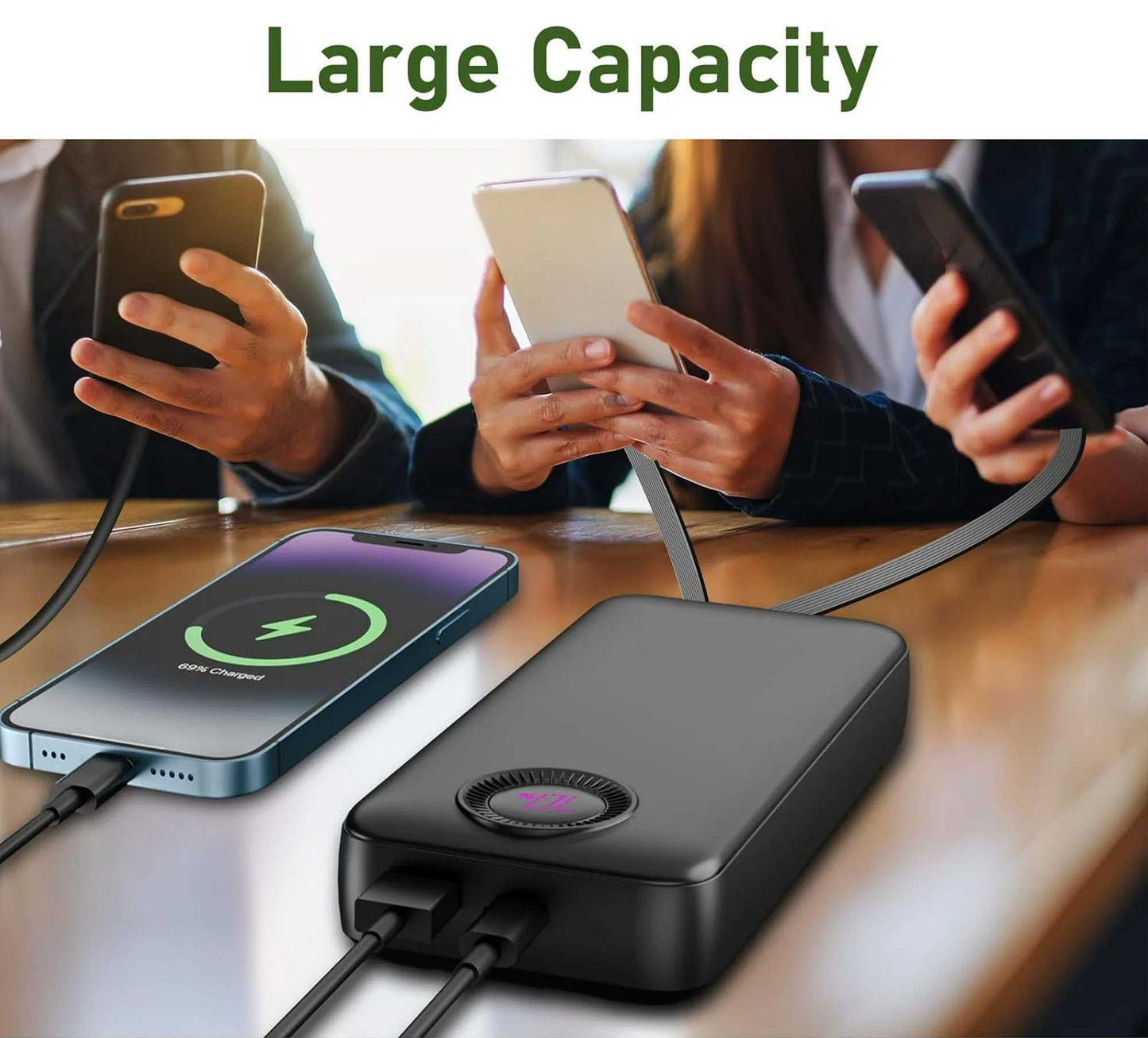 20000mAh Power Bank  22.5W PD Fast Charge Backup Battery Portable Charger  Built-in Cable LED Display  - ONZ63 2314-5