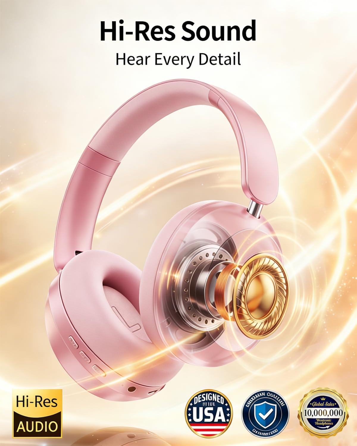 Pink Wireless Headphones Foldable Headset w Mic Earphones Earbuds  - ONXW269 2630-3