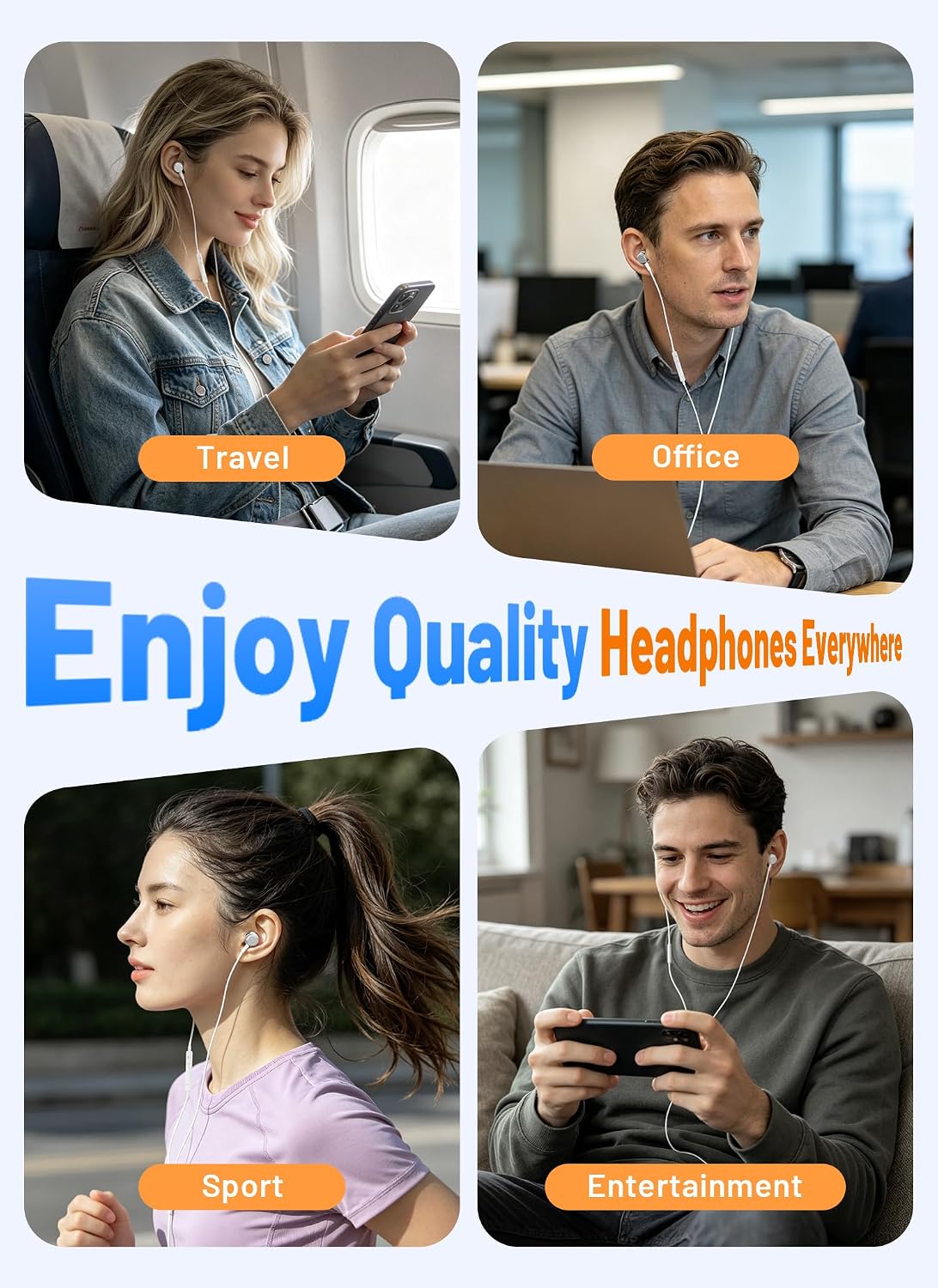 White Wired TYPE-C Earphones USB-C Earbuds Magnetic Headphone w Mic Headset Earpieces  - ONA14 2572-5