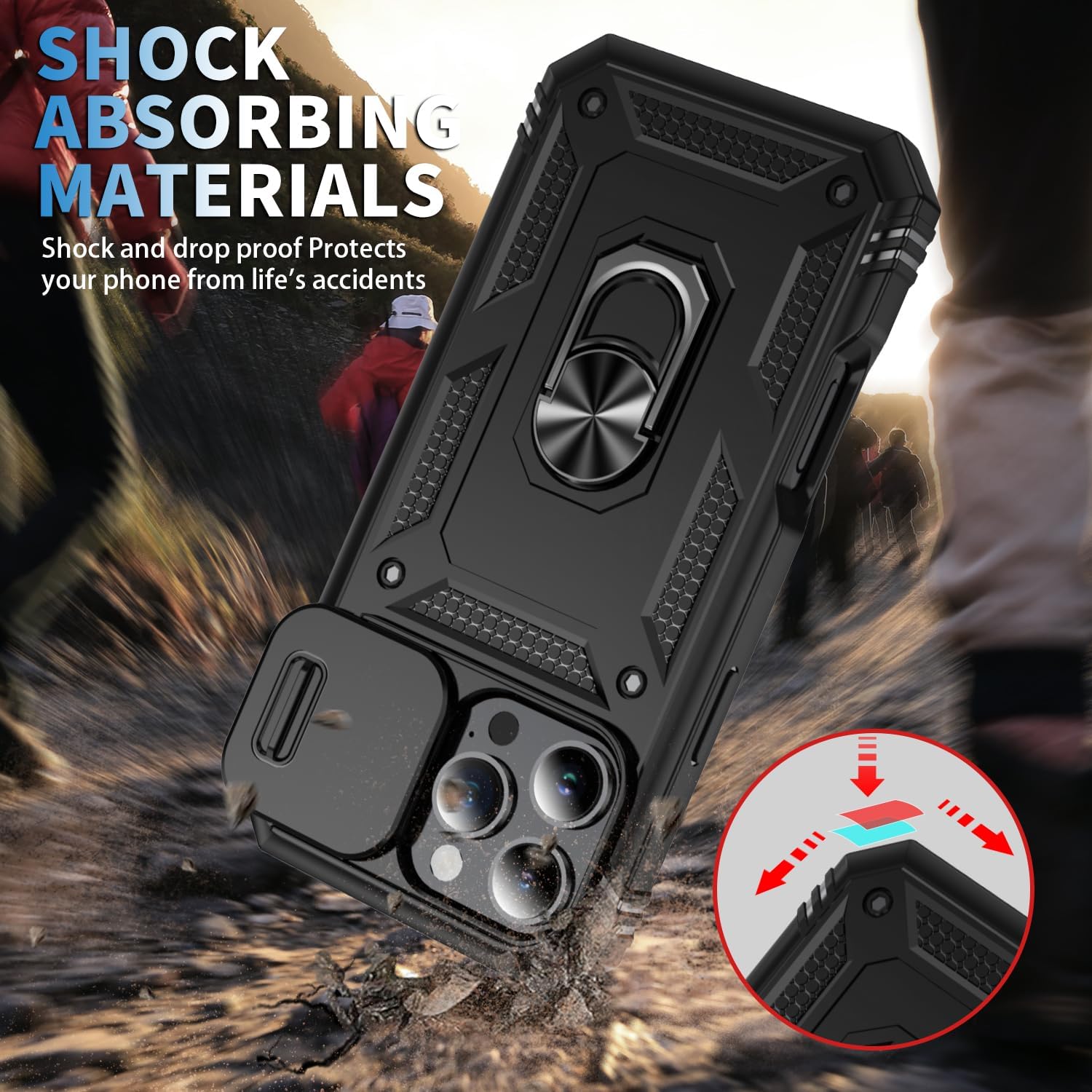 Hybrid Case Cover Metal Ring Lens Protects Kickstand Shockproof Armor  - ONXW110 2458-6