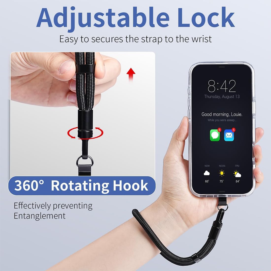 2 Pack Phone Lanyard Adjustable Wrist Straps  For Phone Cases  Black, Purple  - ONXW261 2622-2
