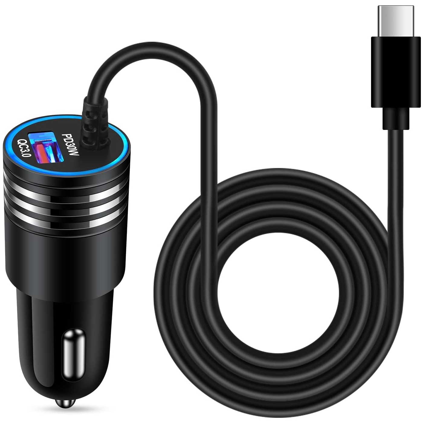 48W Fast Car Charger USB-C Power Adapter Straight Type-C Cable Extra USB Port DC Socket  - ONXW238 2594-1
