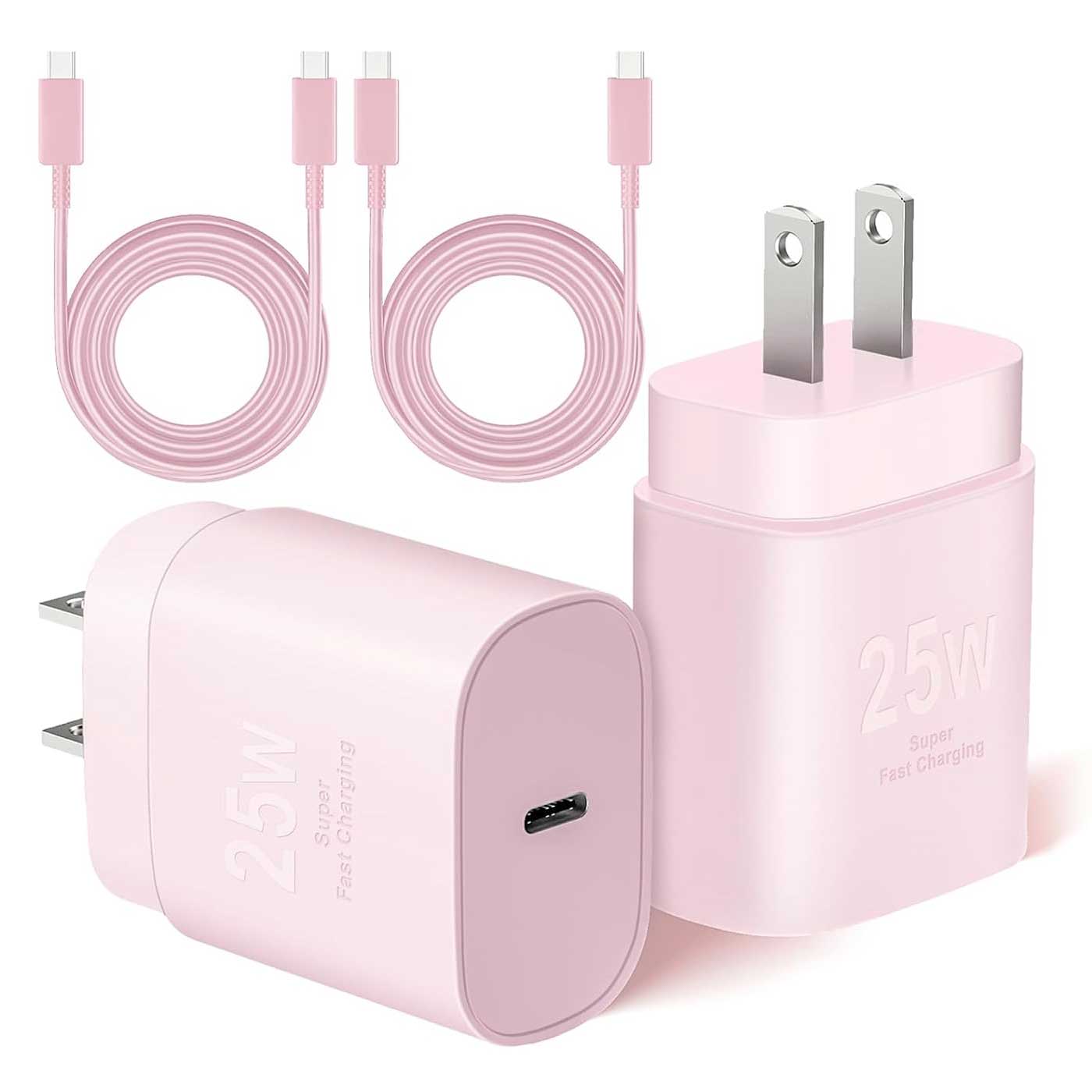  Pink 2 Pack 25W Fast Home Charger PD Type-C 6ft and10ft USB-C Cable Quick Power Adapter  - ONXW235 2591-1
