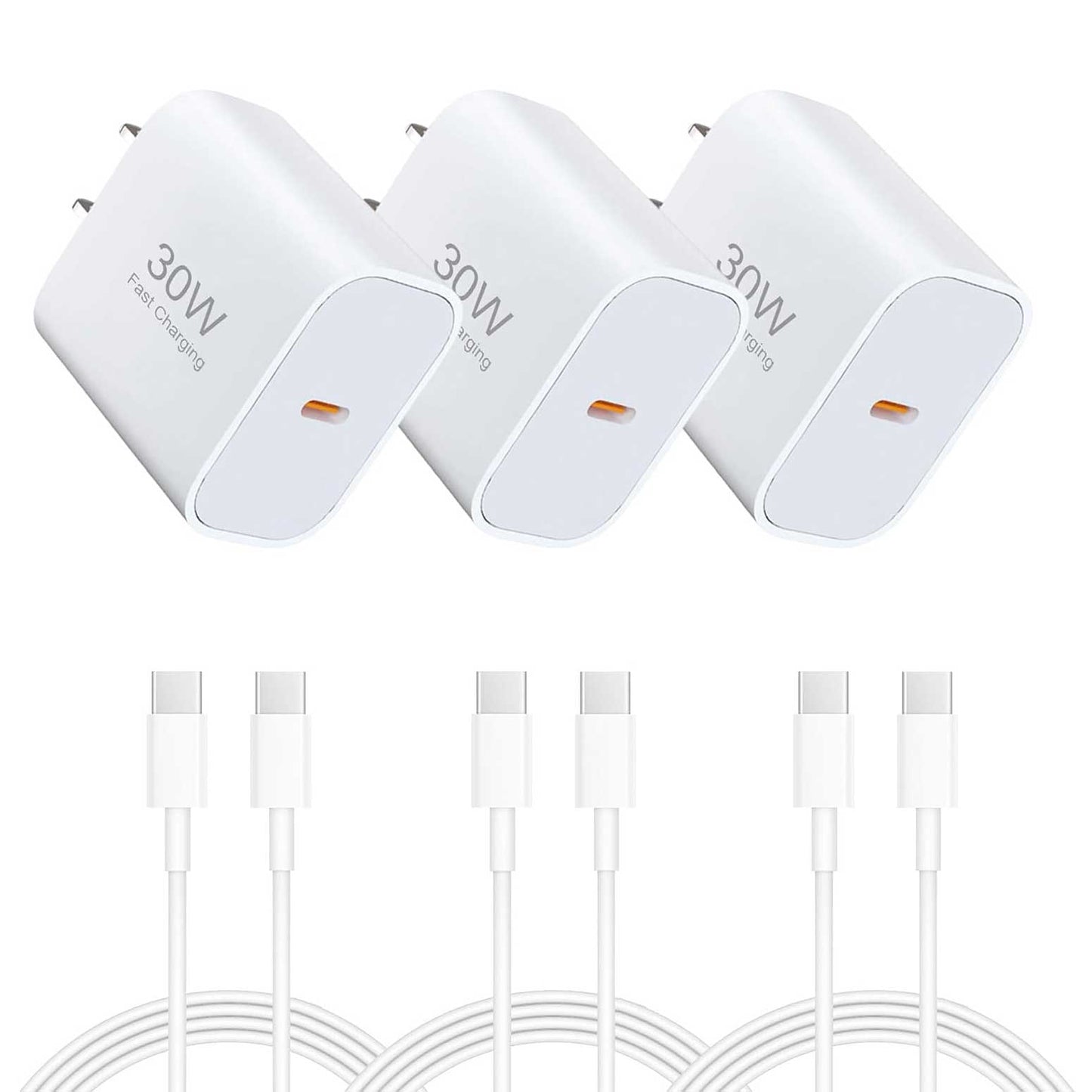 3 Pack 30 Fast Home Charger PD Type-C 3 Pack 6ft USB-C Cable Quick Power Adapter  - ONXW232 2588-1