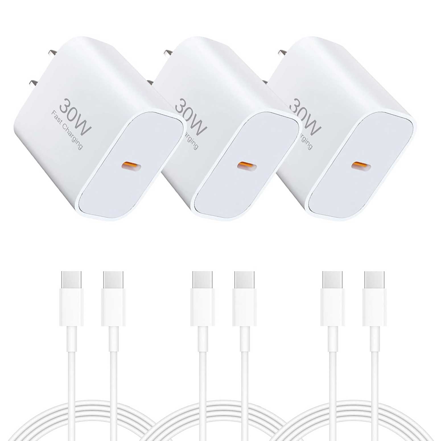 3 Pack 30 Fast Home Charger PD Type-C 3 Pack 6ft USB-C Cable Quick Power Adapter  - ONXW232 2588-1