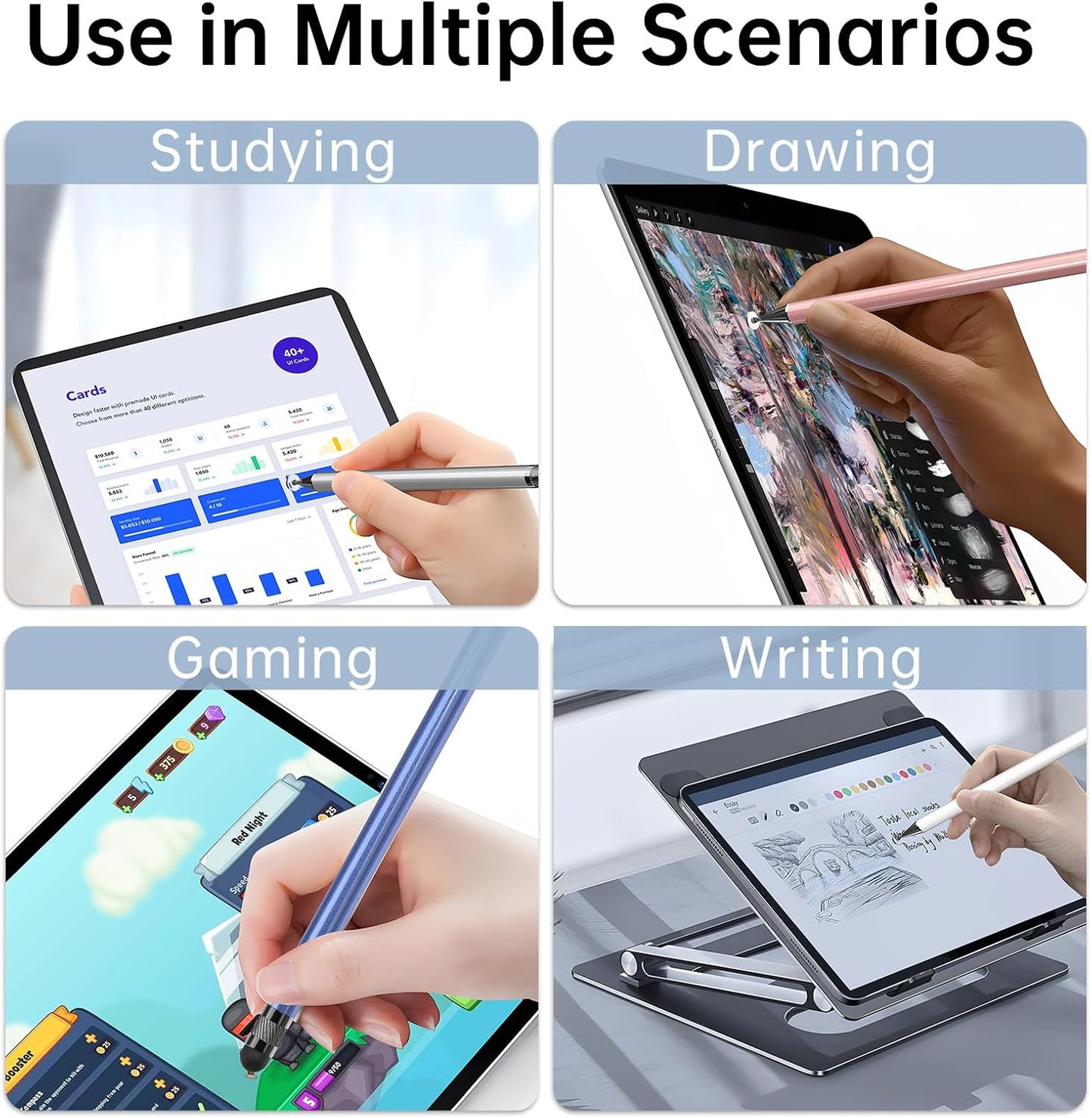 5 Pcs Stylus Touch Screen Pen Silicone Tip Lightweight Alloy Black/White/Rose Gold/Blue/Silver  - ONXW265 2626-6