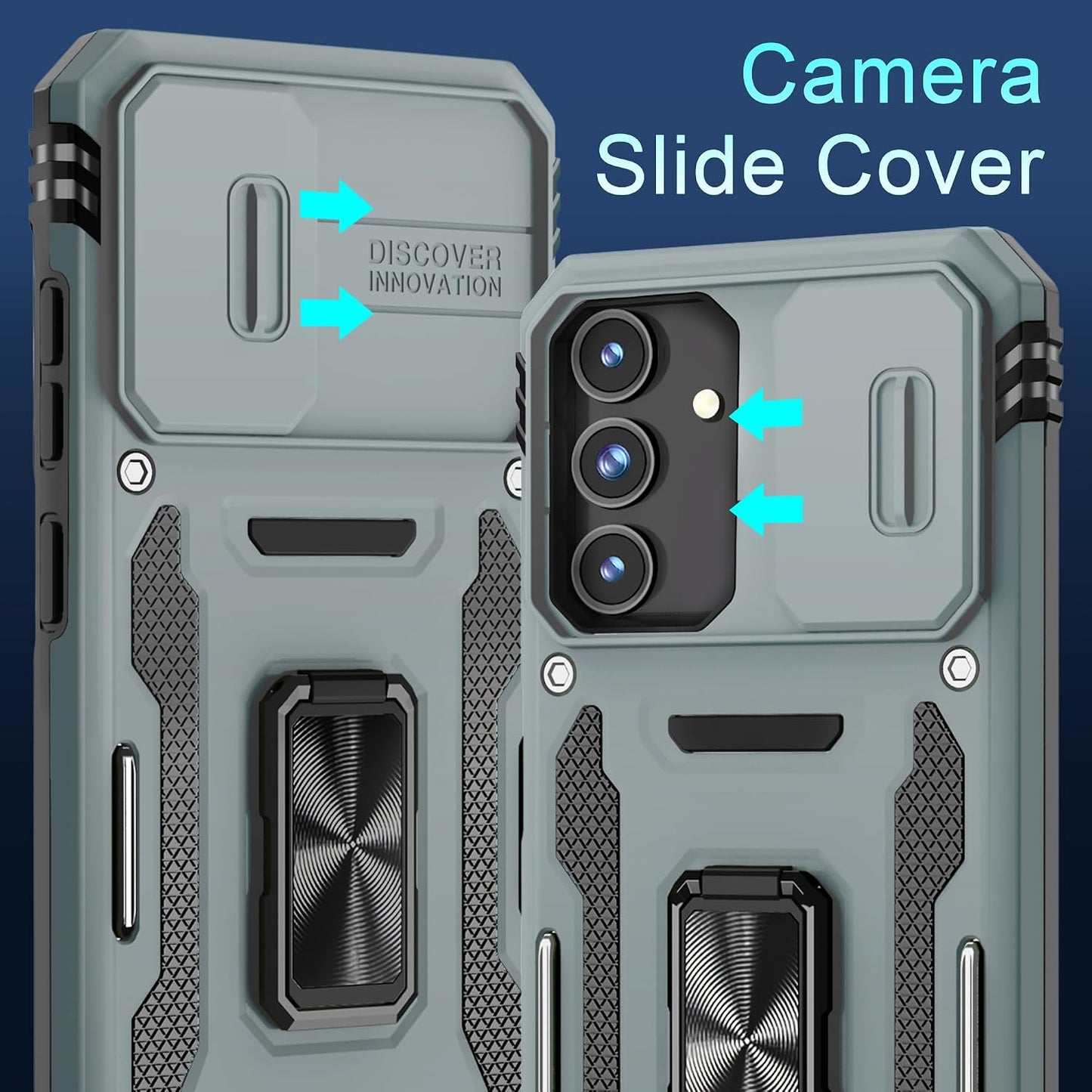 Grey Hybrid Case Cover Metal Ring  Lens Protects Kickstand Shockproof Armor  - ONXW284 2648-2