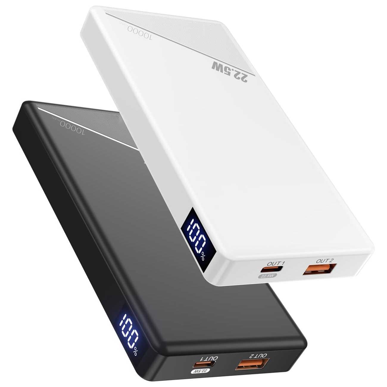 2 Pack 10000mAh Power Bank  22.5W PD Fast Charge  Backup Battery Portable Charger LED Display  1-Port USB  - ONXW241 2597-1