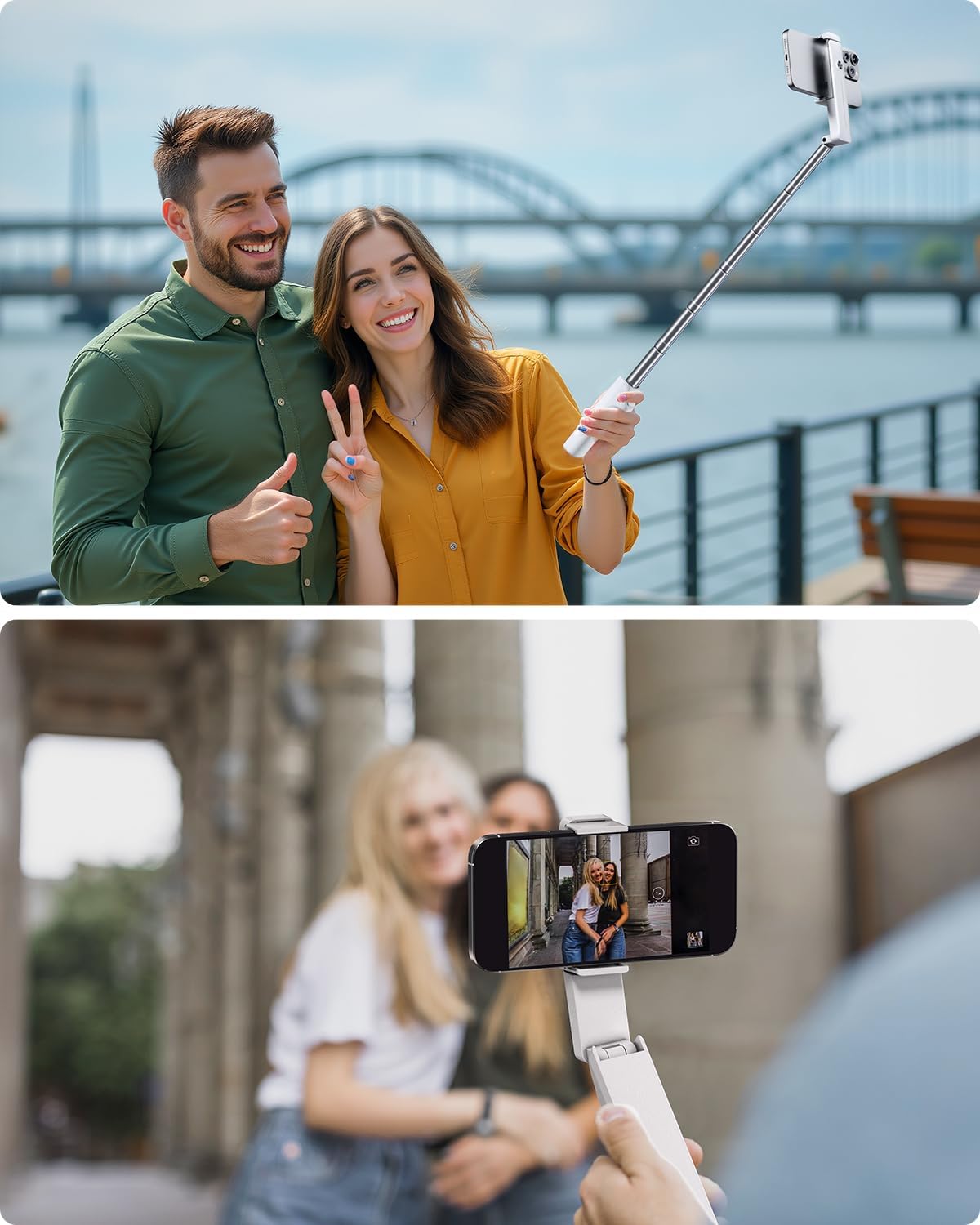 White Selfie Stick  Wireless Built-in Tripod Remote Shutter Self-Portrait Extendable  - ONXW246 2603-2