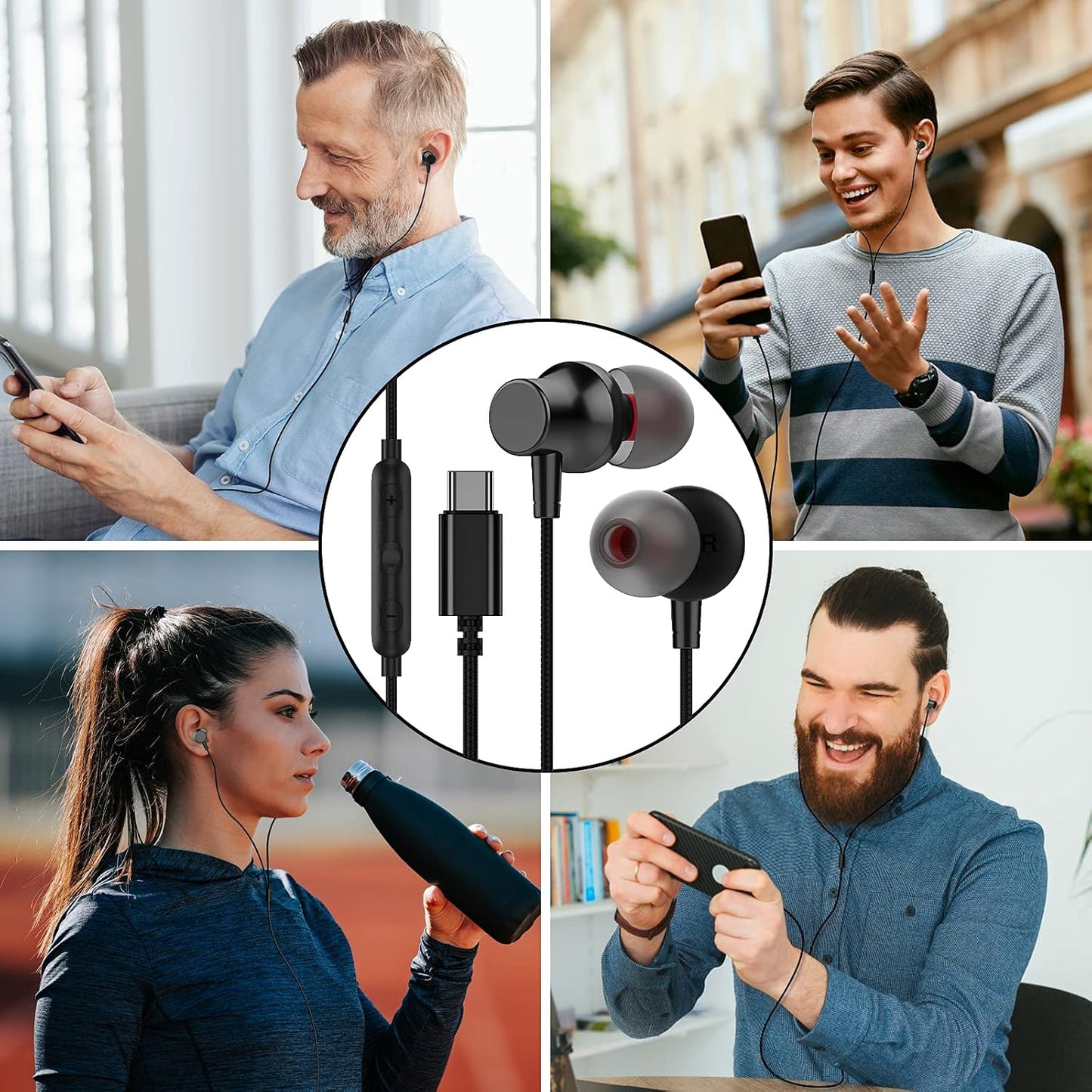 Wired TYPE-C Earphones USB-C Earbuds Magnetic Headphone w Mic Headset Earpieces  - ONC96 2575-3