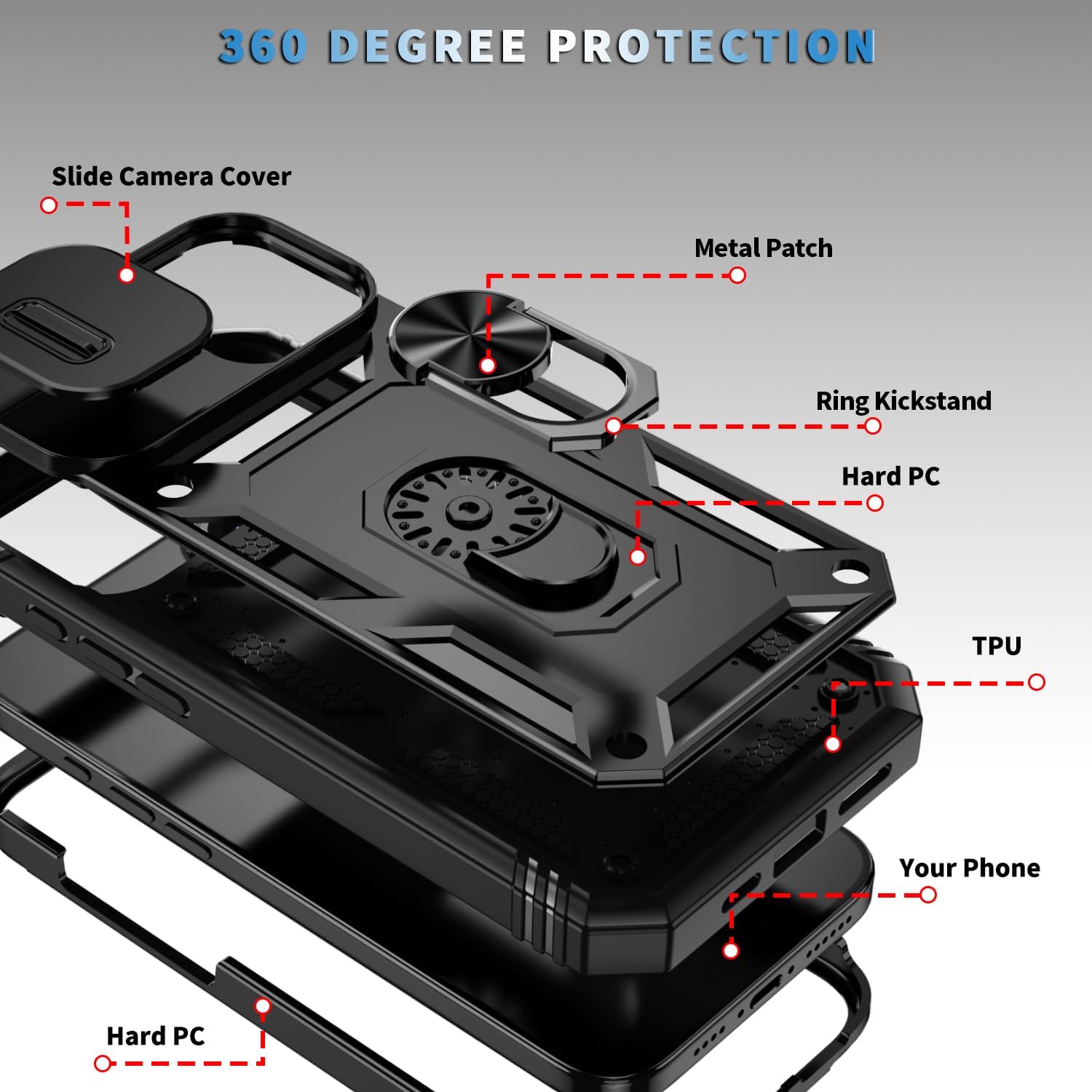 Hybrid Case Cover Metal Ring Lens Protects Kickstand Shockproof Armor  - ONXW112 2460-7