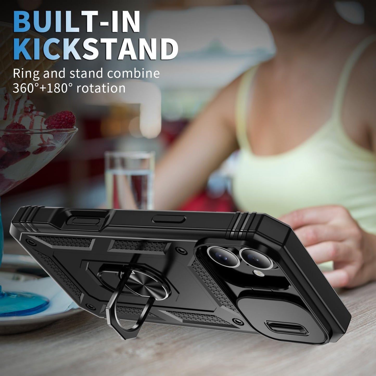 Hybrid Case Cover Metal Ring Lens Protects Kickstand Shockproof Armor  - ONXW104 2446-5