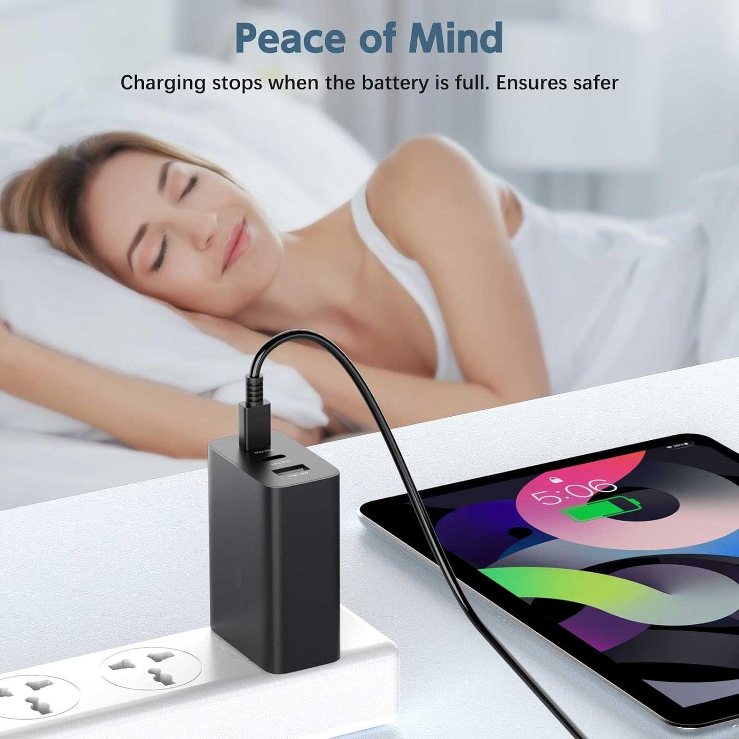 65W Fast Home Wall Charger PD USB-C 6ft Long Cable Type-C Power Cord QC3.0 Adapter 3-Port  - ONL31 2286-4