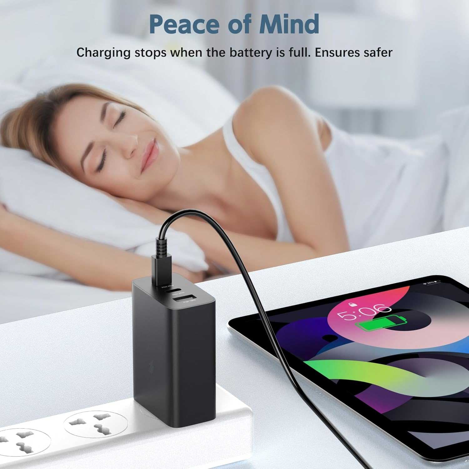 65W Fast Home Wall Charger PD USB-C 6ft Long Cable Type-C Power Cord QC3.0 Adapter 3-Port  - ONL31 2286-4