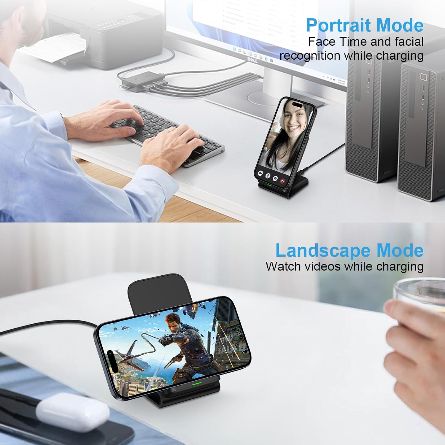 Wireless Charger 15W Fast Stand Charging Pad  Slim Charging Station   - ONXW206 2556-6