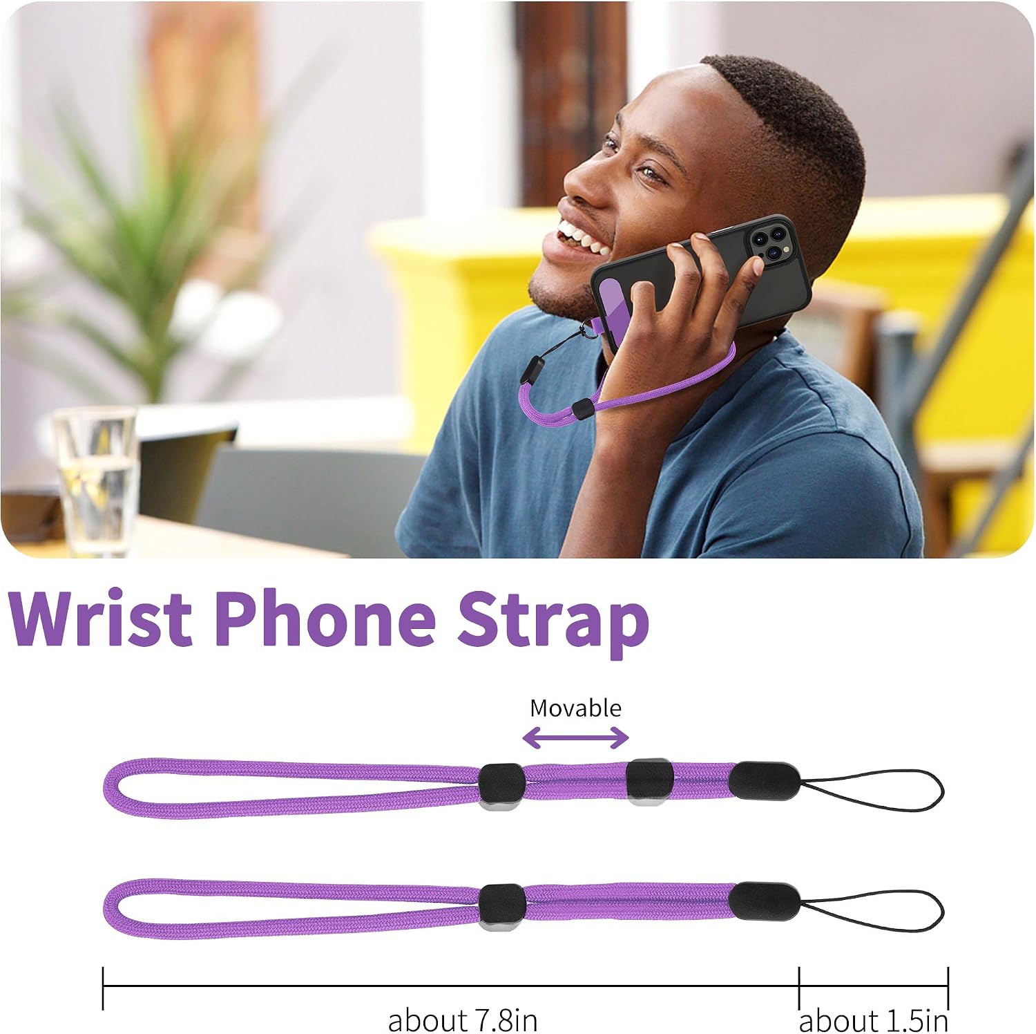 Purple 2 Pack Phone Lanyard  Adjustable Holder 1 Pcs Neck Straps 1 Pcs Wrist Straps For Phone Cases   - ONXW274 2635-2