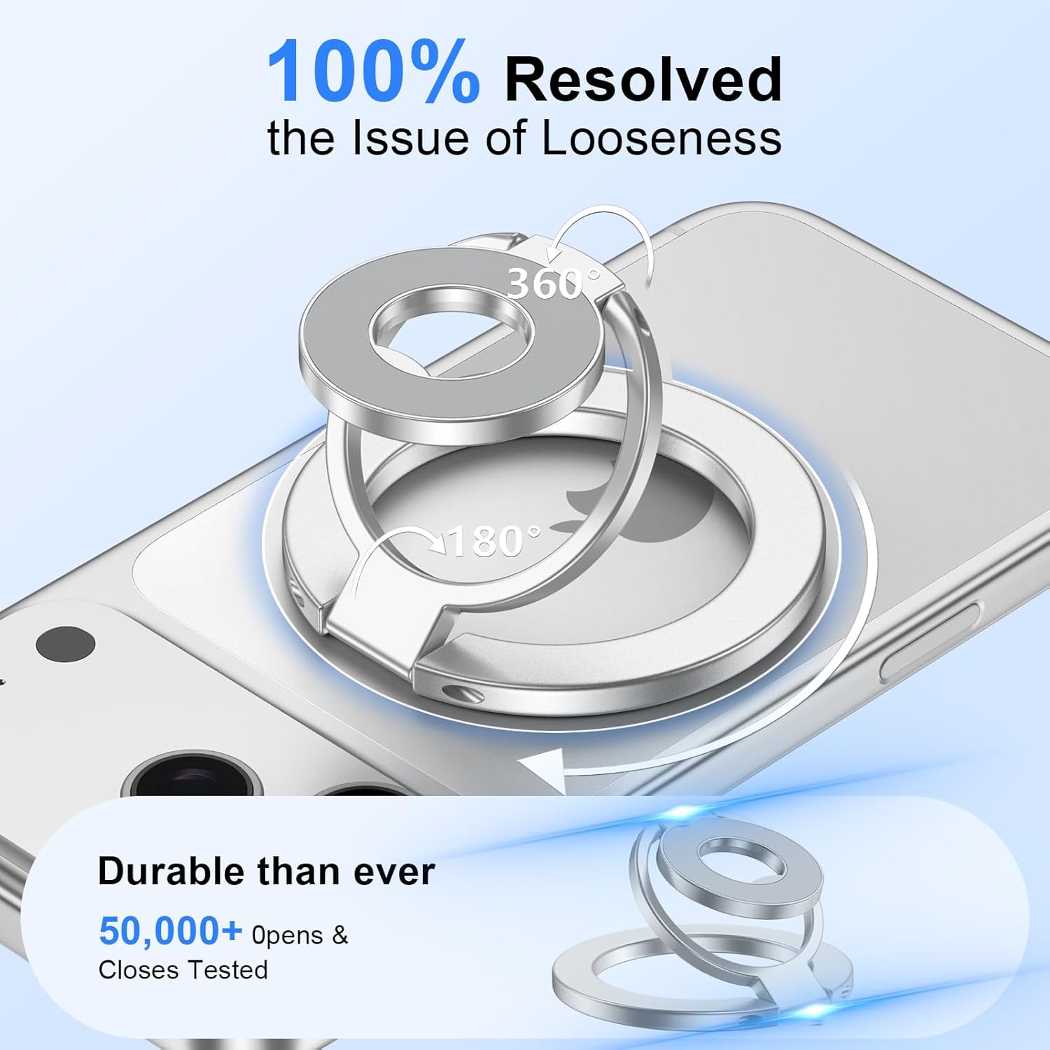 Metal Magnetic Ring Phone Holder Kickstand Folding Desk Stand Silver Color  - ONXW220 2570-4