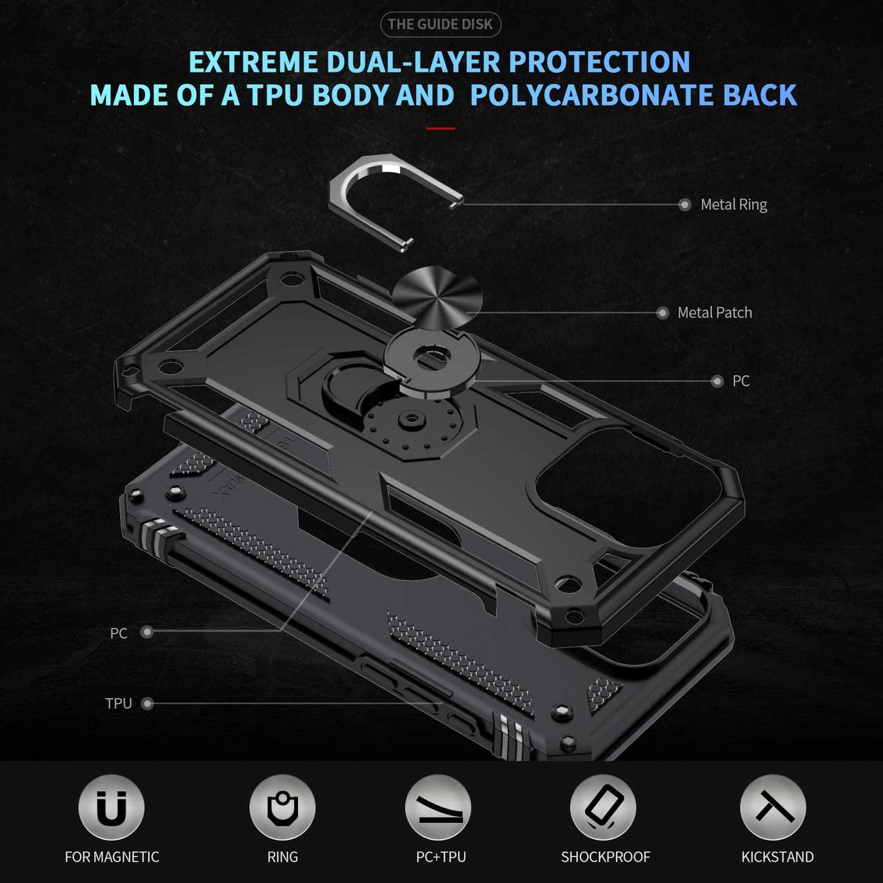 Case Belt Clip Holster Swivel Metal Ring Cover Kickstand Combo  - ONM63 2203-5