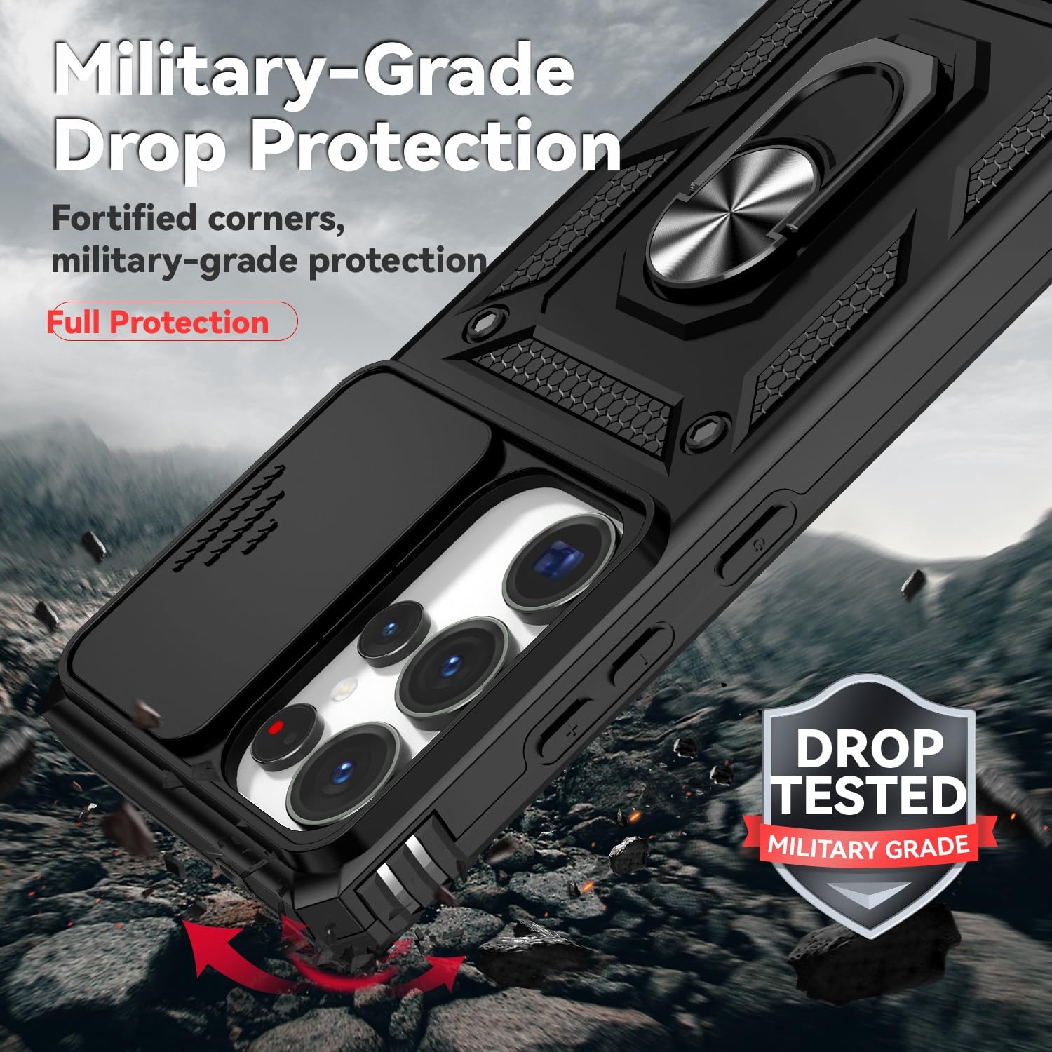 Hybrid Case Cover  Metal Ring  Lens Protects  Kickstand Shockproof Armor  - ONXW12 2348-5
