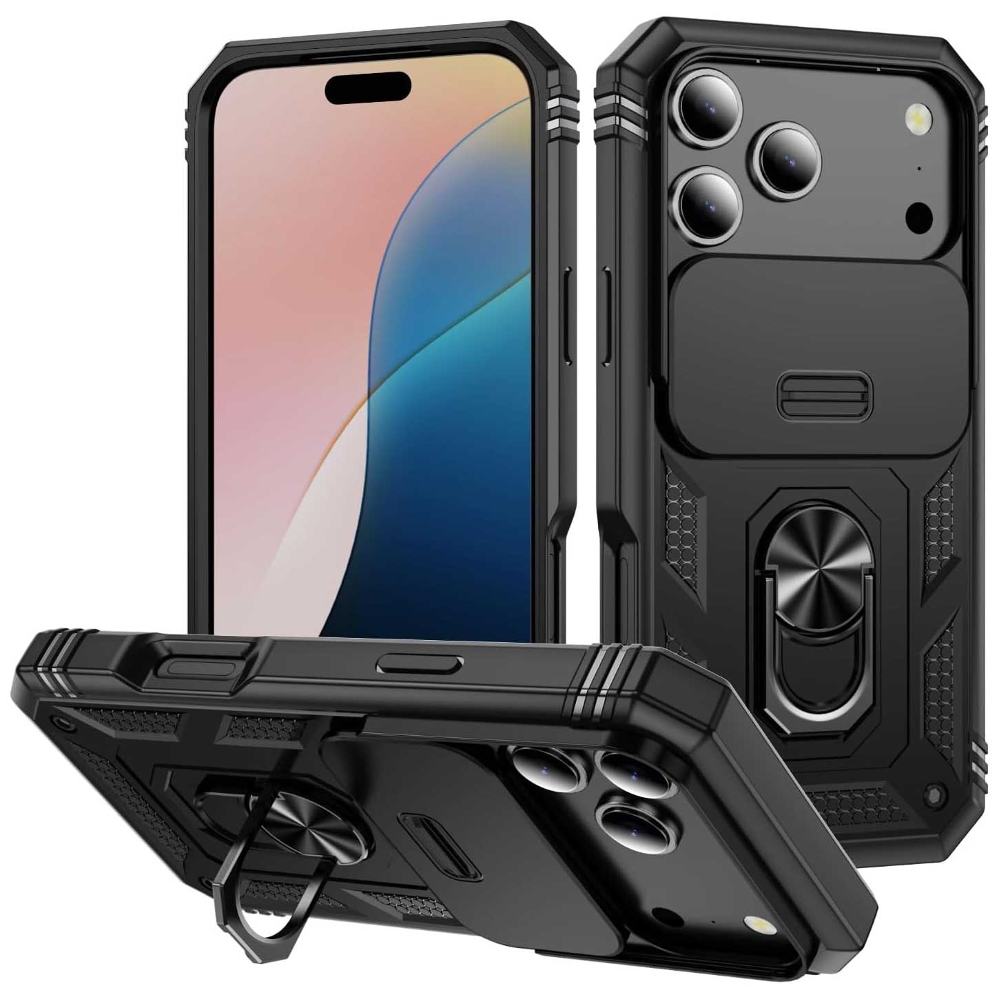 Hybrid Case Cover Metal Ring Lens Protects Kickstand Shockproof Armor  - ONXW106 2448-1