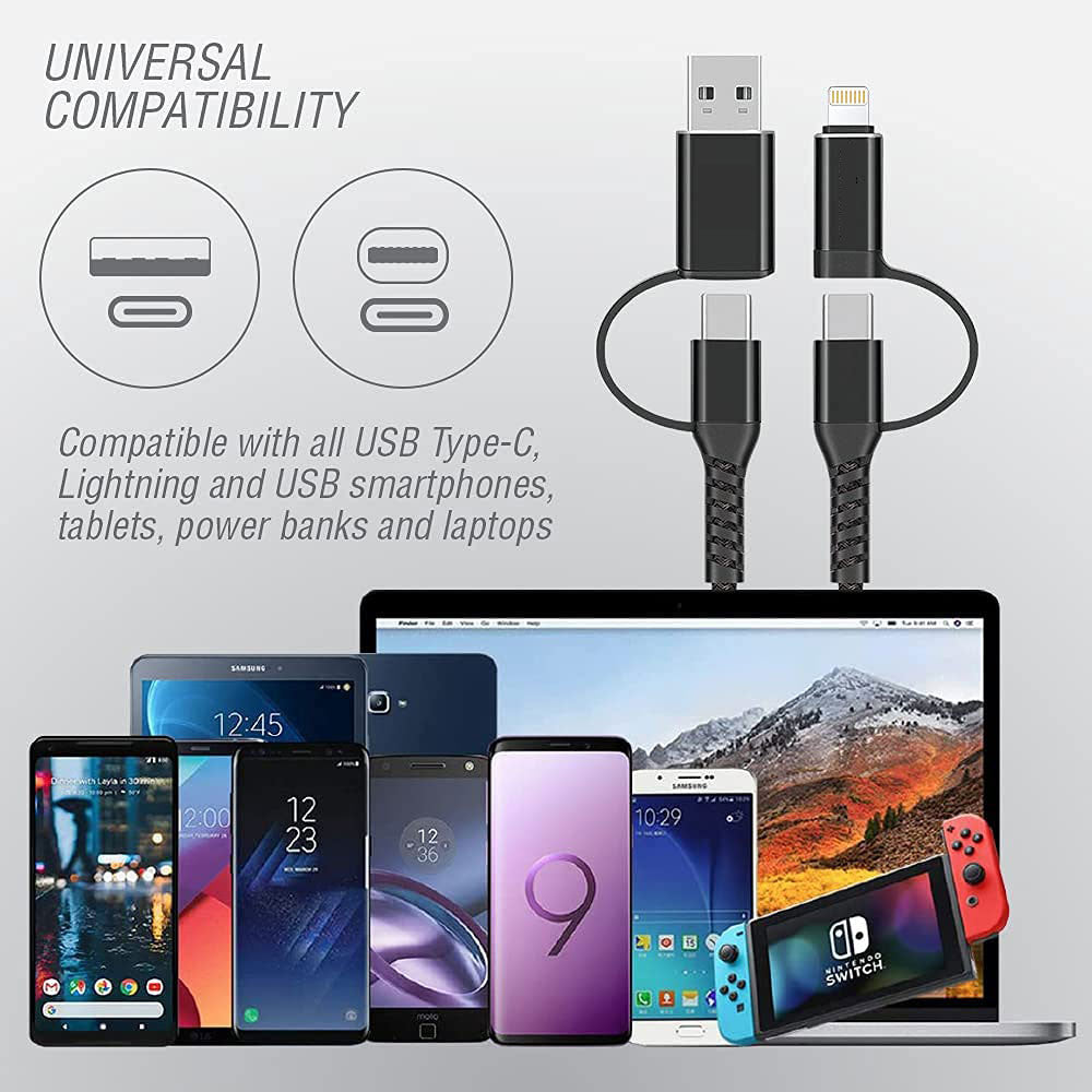 4-in-1 USB-C Cable Fast Charger Power Cord Wire USB - ONZ48