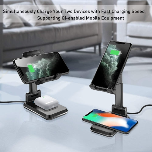 Dual 10W Wireless Charger Fast Foldable Stand 2-Coils Charging Pad - ONJ96