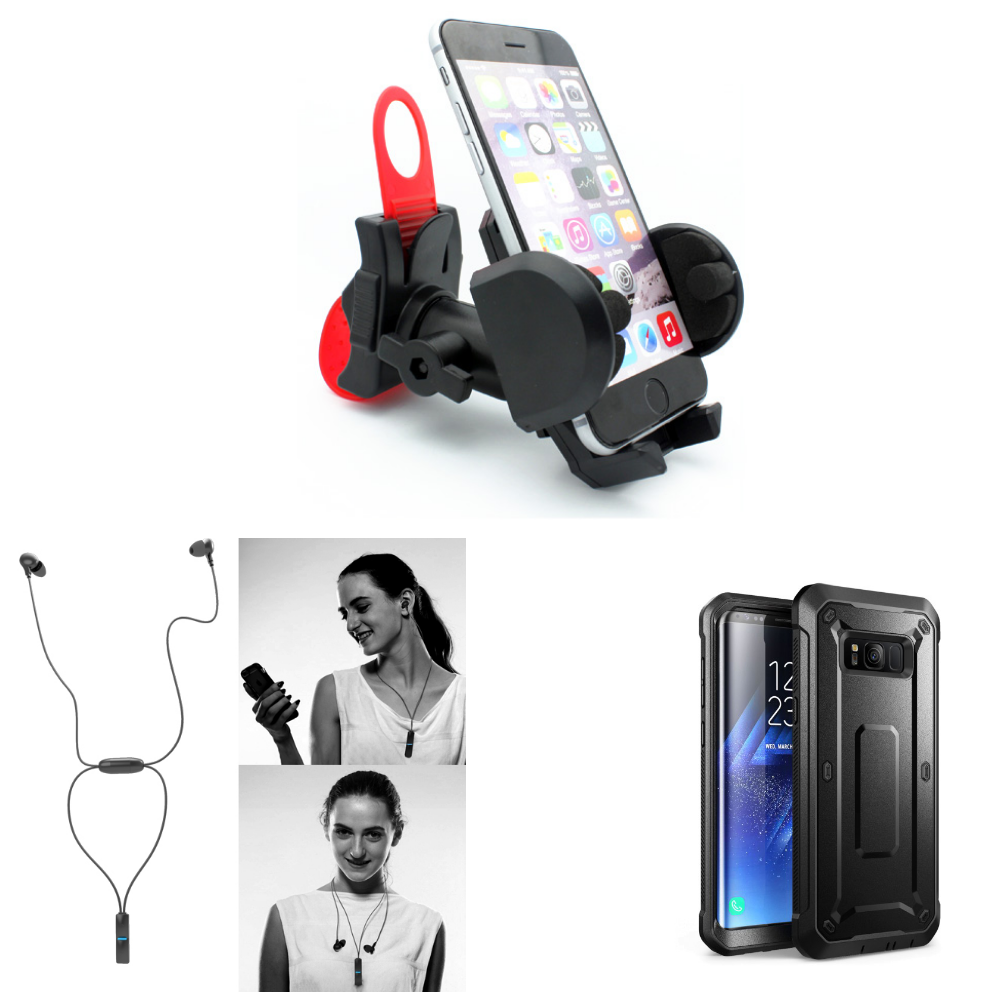 SELNA Bicycle Holder with Strap + Hi-Fi Sports Wireless Headset + Shock Resistant Rugged Holster Cover