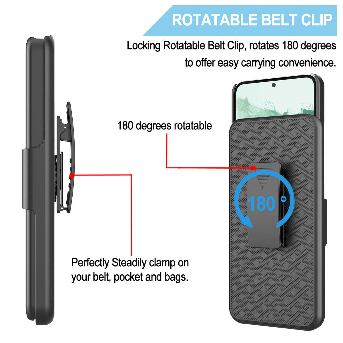 Belt Clip Case and 3 Pack Screen Protector Swivel Holster TPU Film Kickstand Cover Anti-Glare Fingerprint Works - ONA84+3Z39
