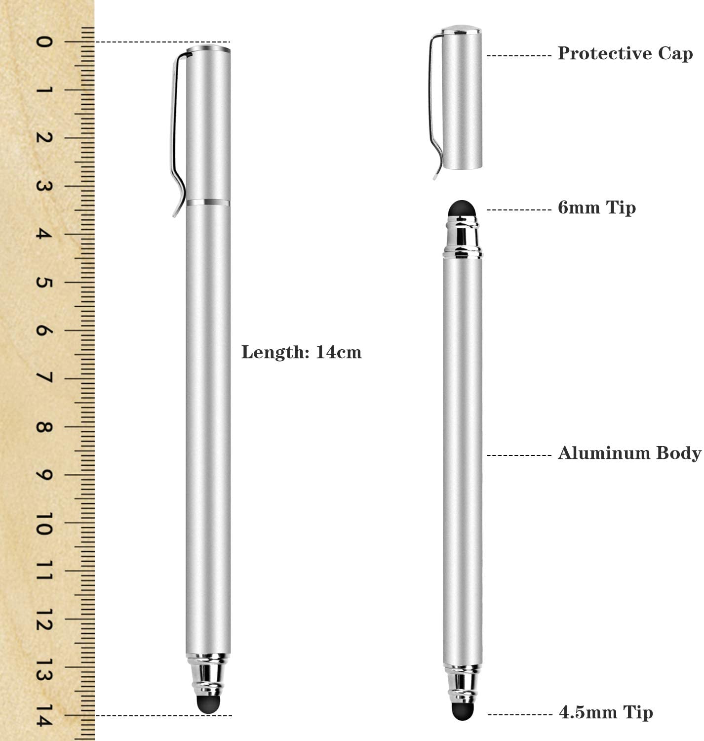 Stylus Touch Screen Pen Fiber Tip Aluminum Lightweight Silver Color - ONZ51