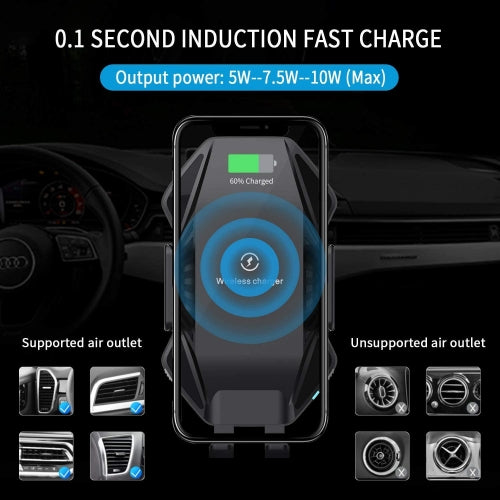 Car Wireless Charger Mount Dashboard Air Vent Holder Fast Charge Auto Sensor Dock - ONA75