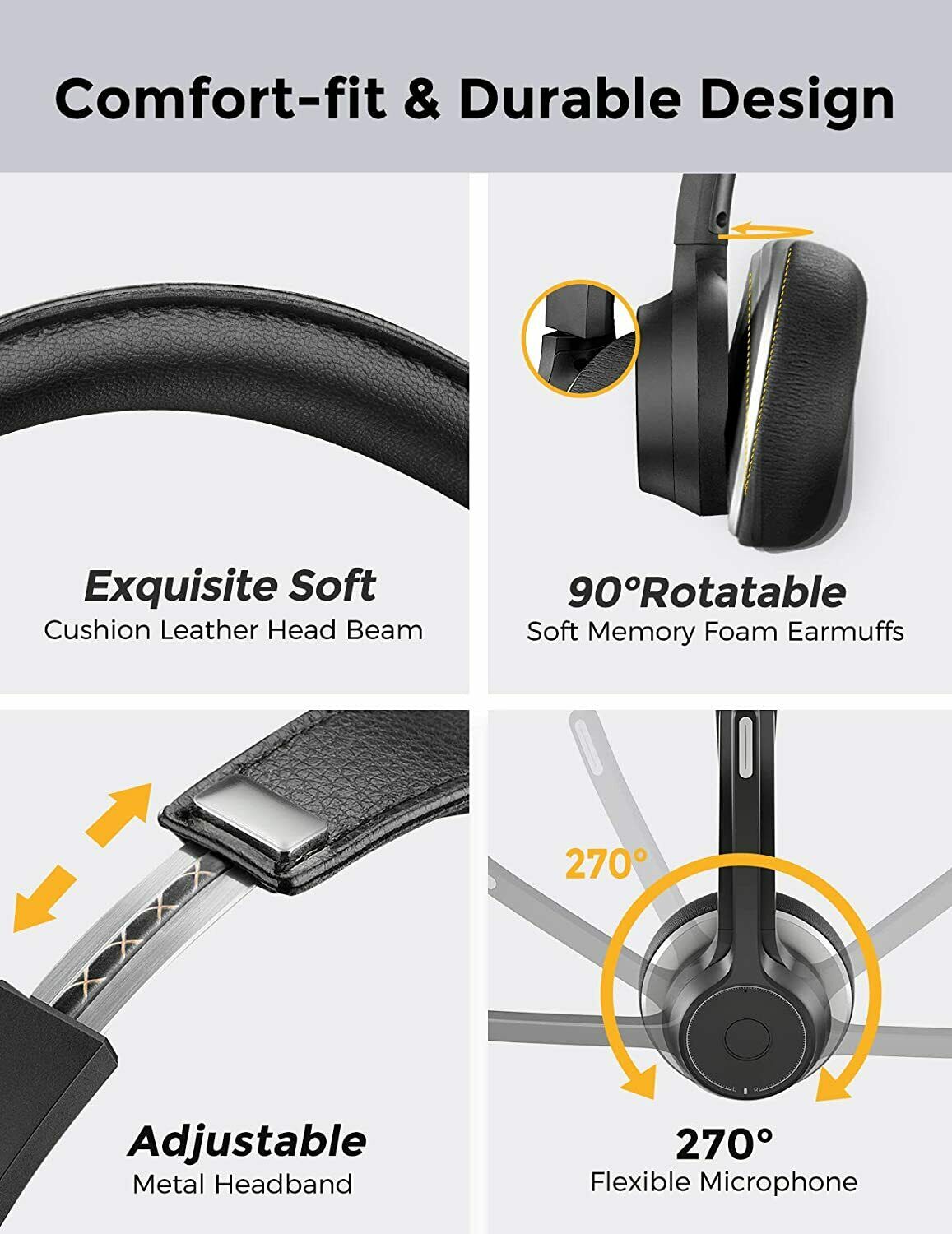 Wireless Over-Ear Headphones With Boom Microphone Headset Hands-free Earphones Noise Isolation - ONZ58