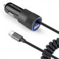 36W Fast Car Charger USB-C Power Adapter Coiled Type-C Cable Extra USB Port DC Socket - ONJ27